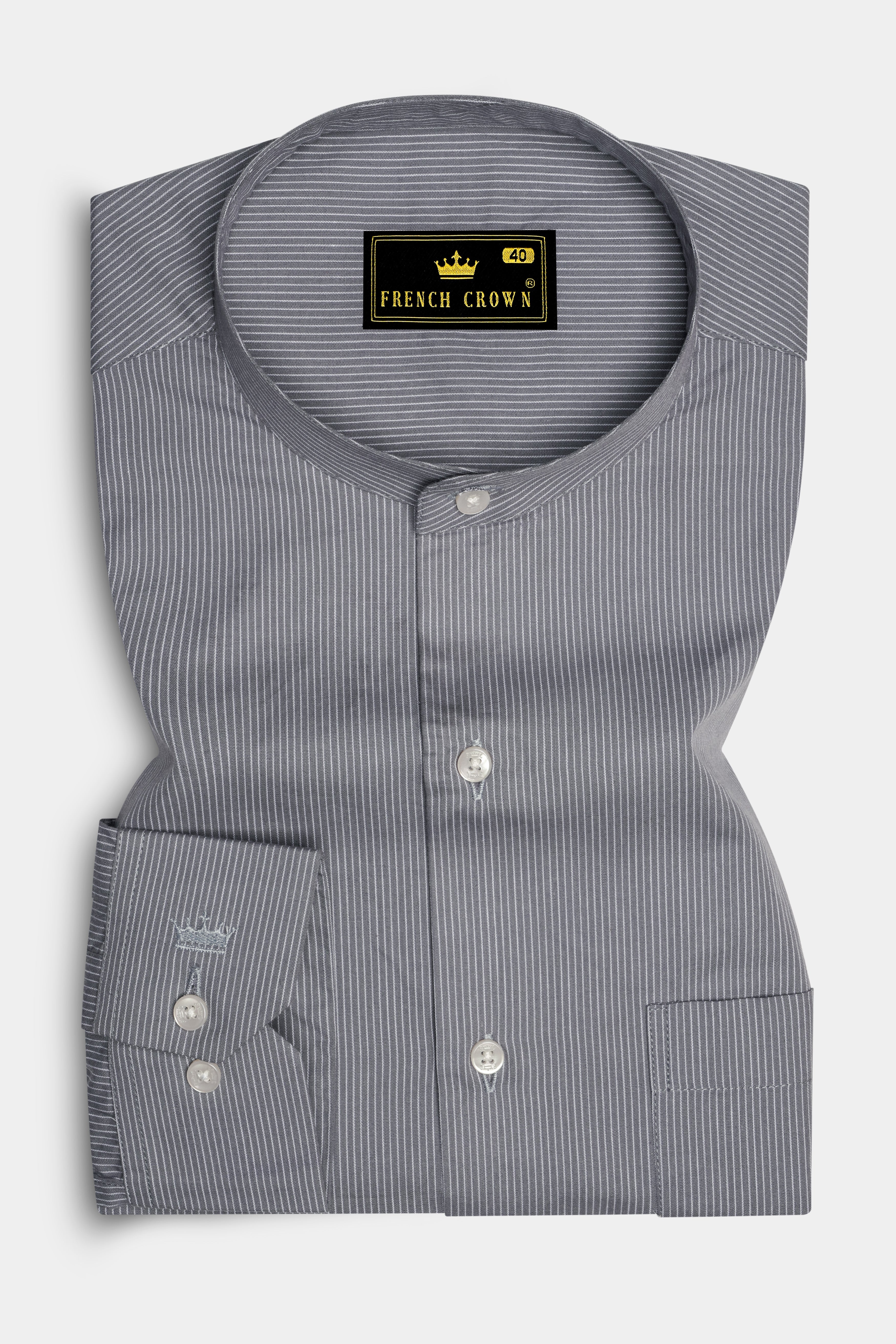 Carbonis-Granite Gray Subtle Sheen Super Soft Premium Cotton Mandarin Dress Shirt