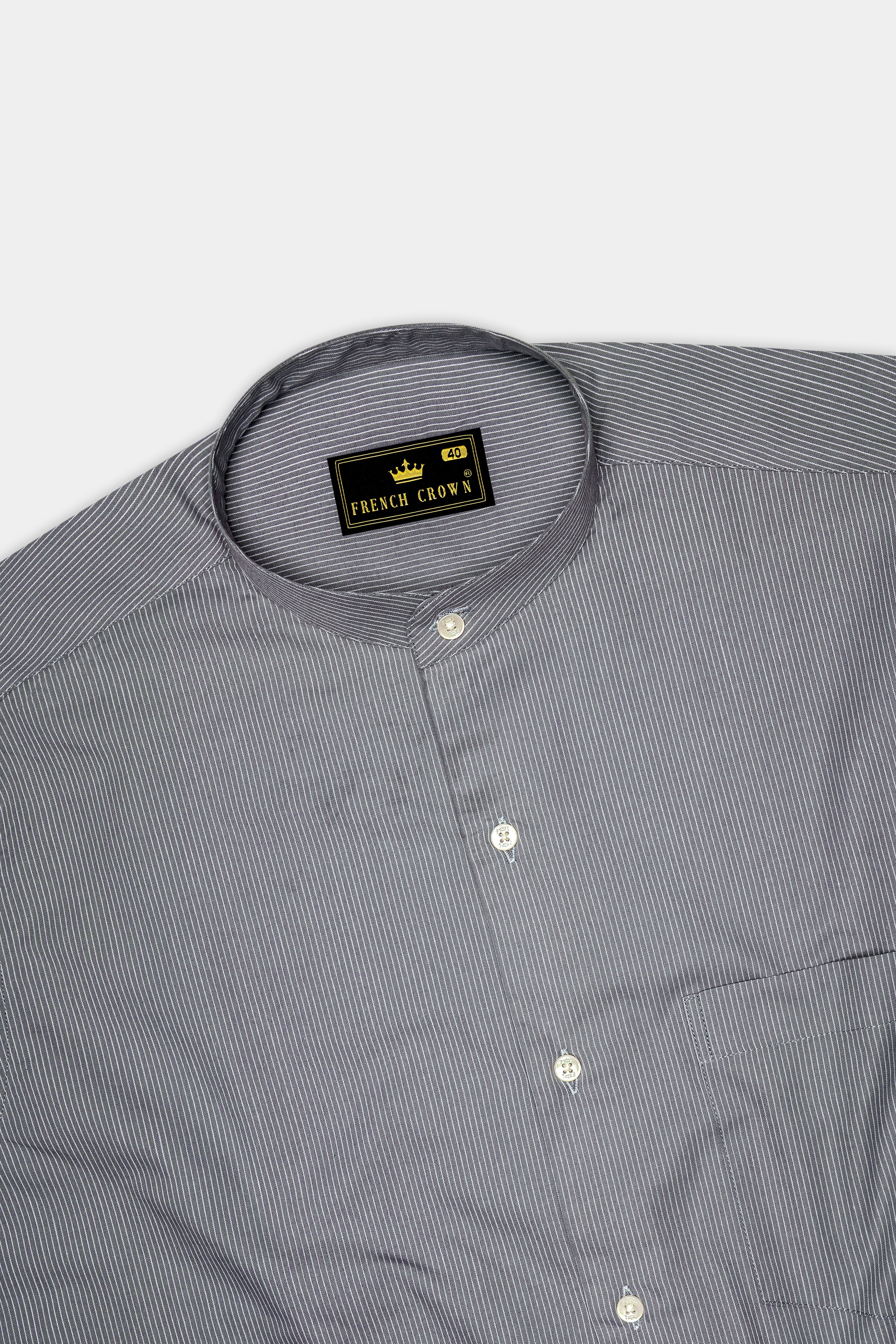 Carbonis-Granite Gray Subtle Sheen Super Soft Premium Cotton Mandarin Dress Shirt