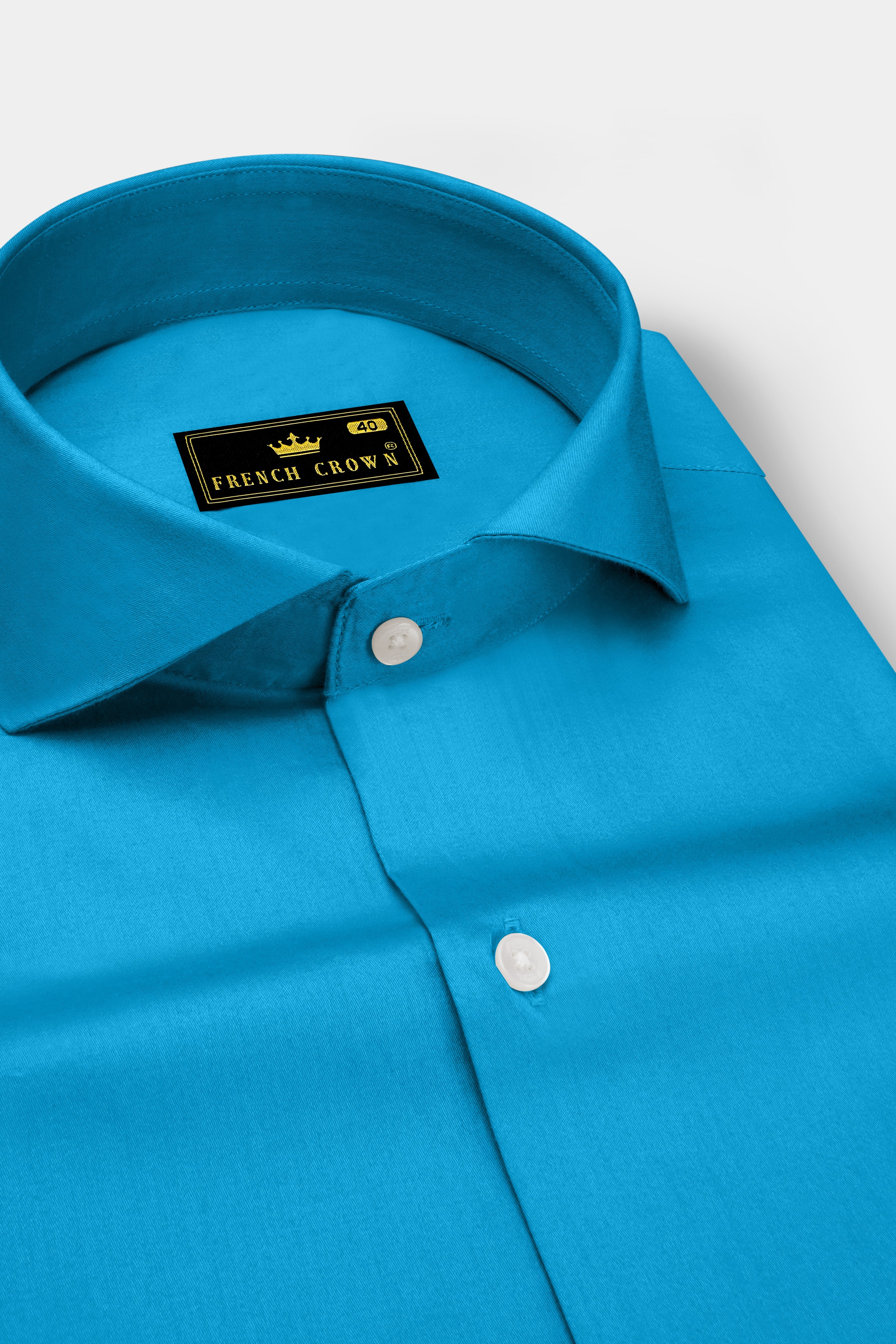 Azurique-Curious Blue Subtle Sheen Super Soft Premium Cotton Cut Away Collar Dress Shirt