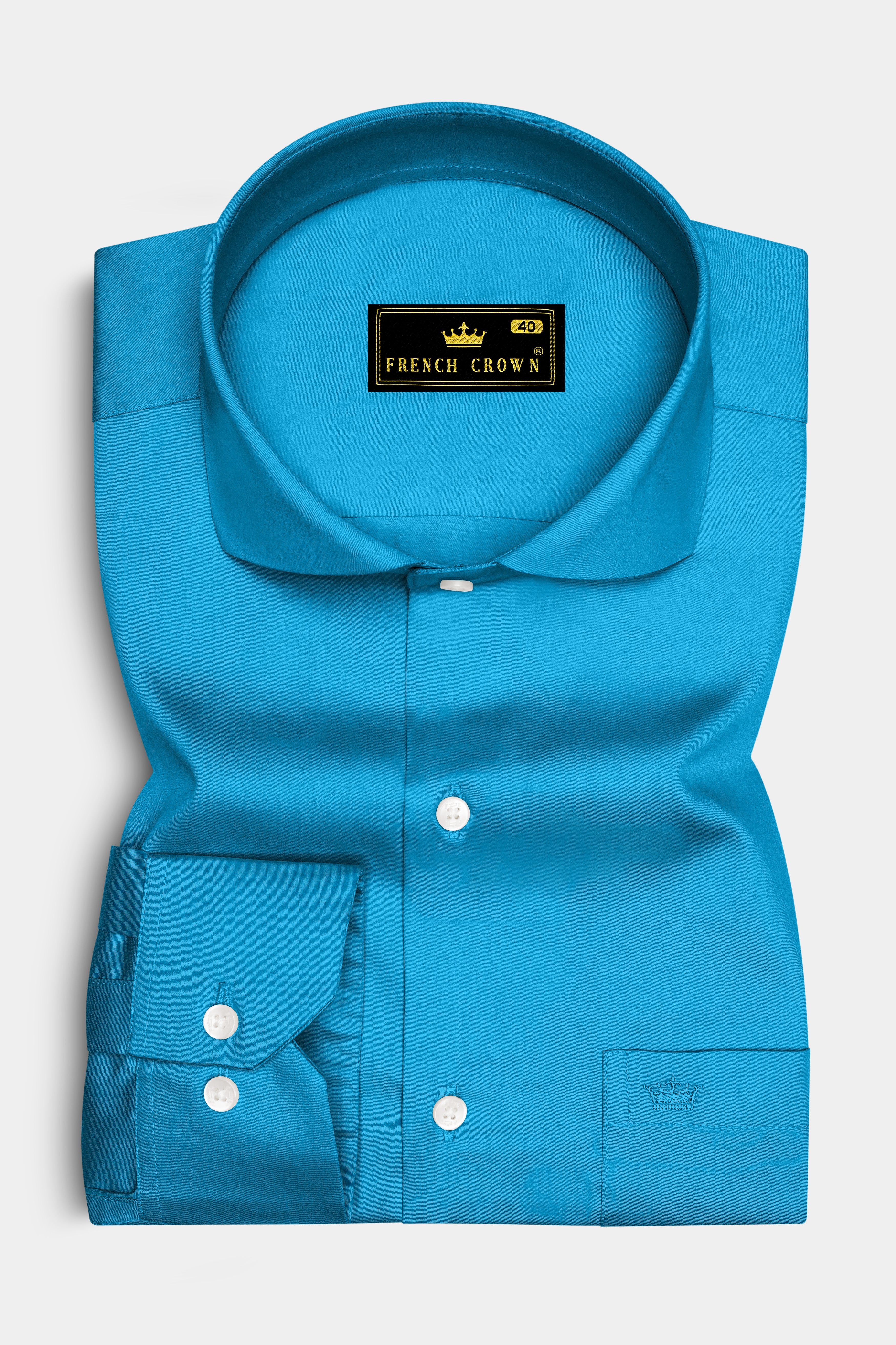 Azurique-Curious Blue Subtle Sheen Super Soft Premium Cotton Cut Away Collar Dress Shirt