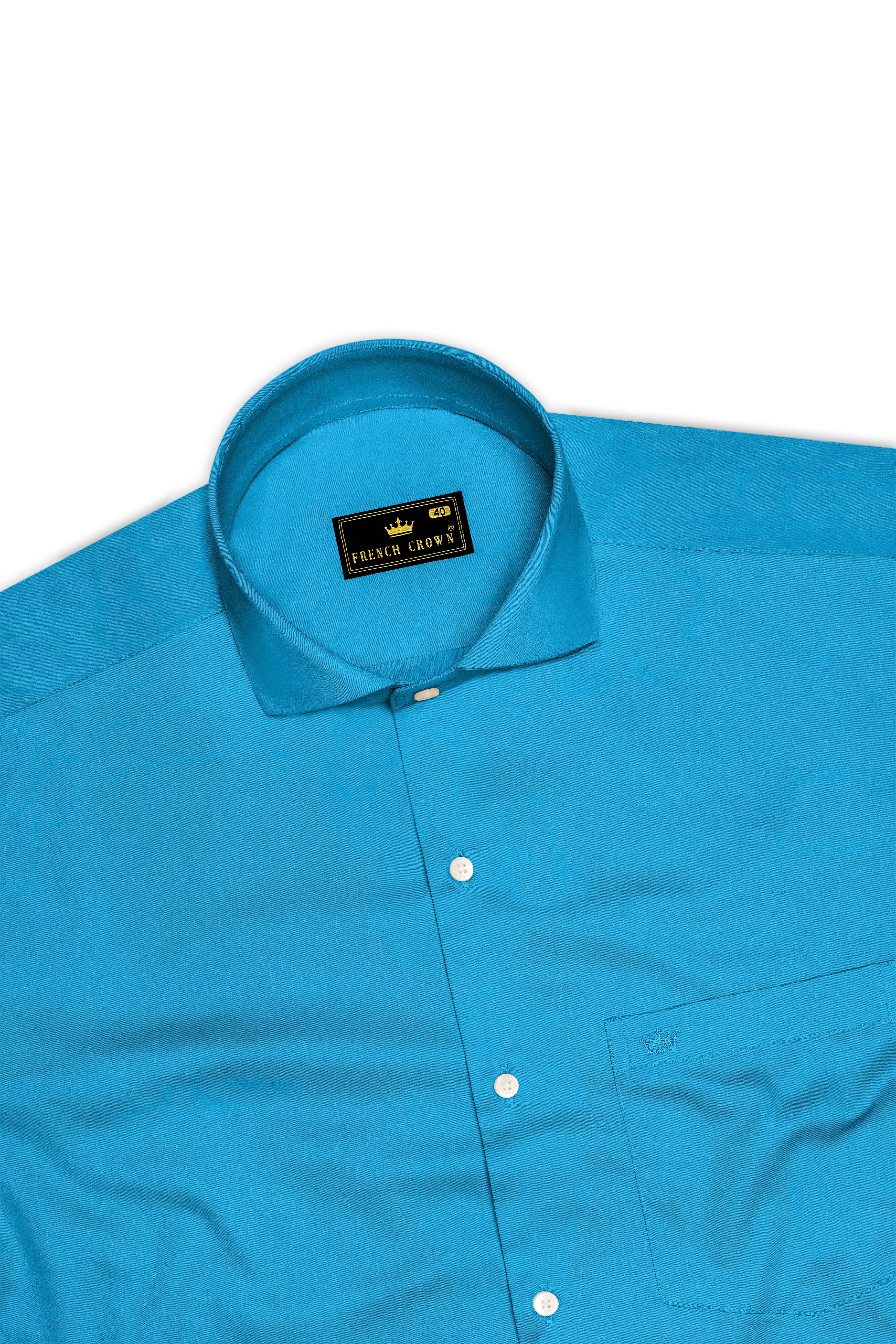 Azurique-Curious Blue Subtle Sheen Super Soft Premium Cotton Cut Away Collar Dress Shirt