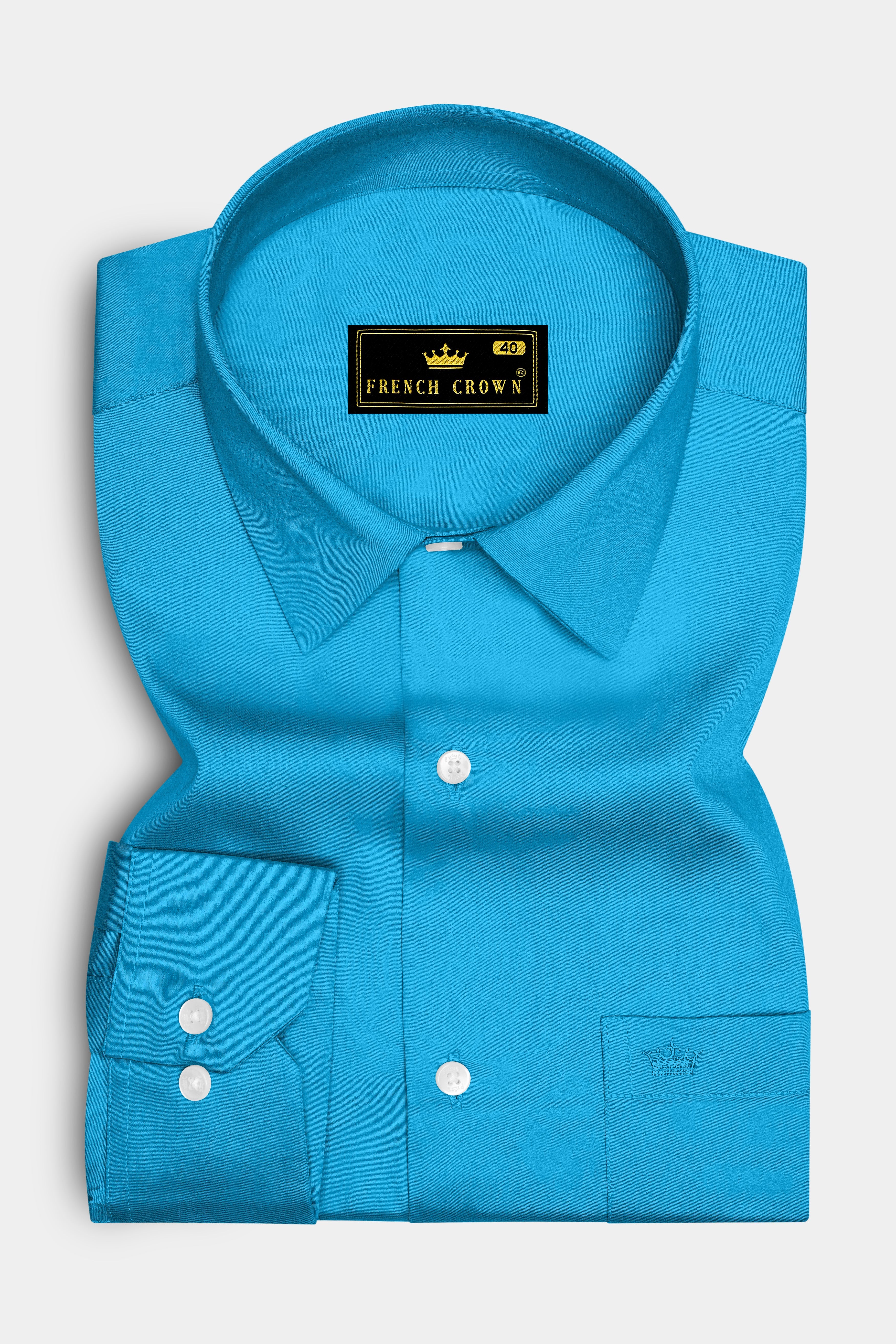 Azurique-Curious Blue Subtle Sheen Super Soft Premium Cotton Dress Shirt