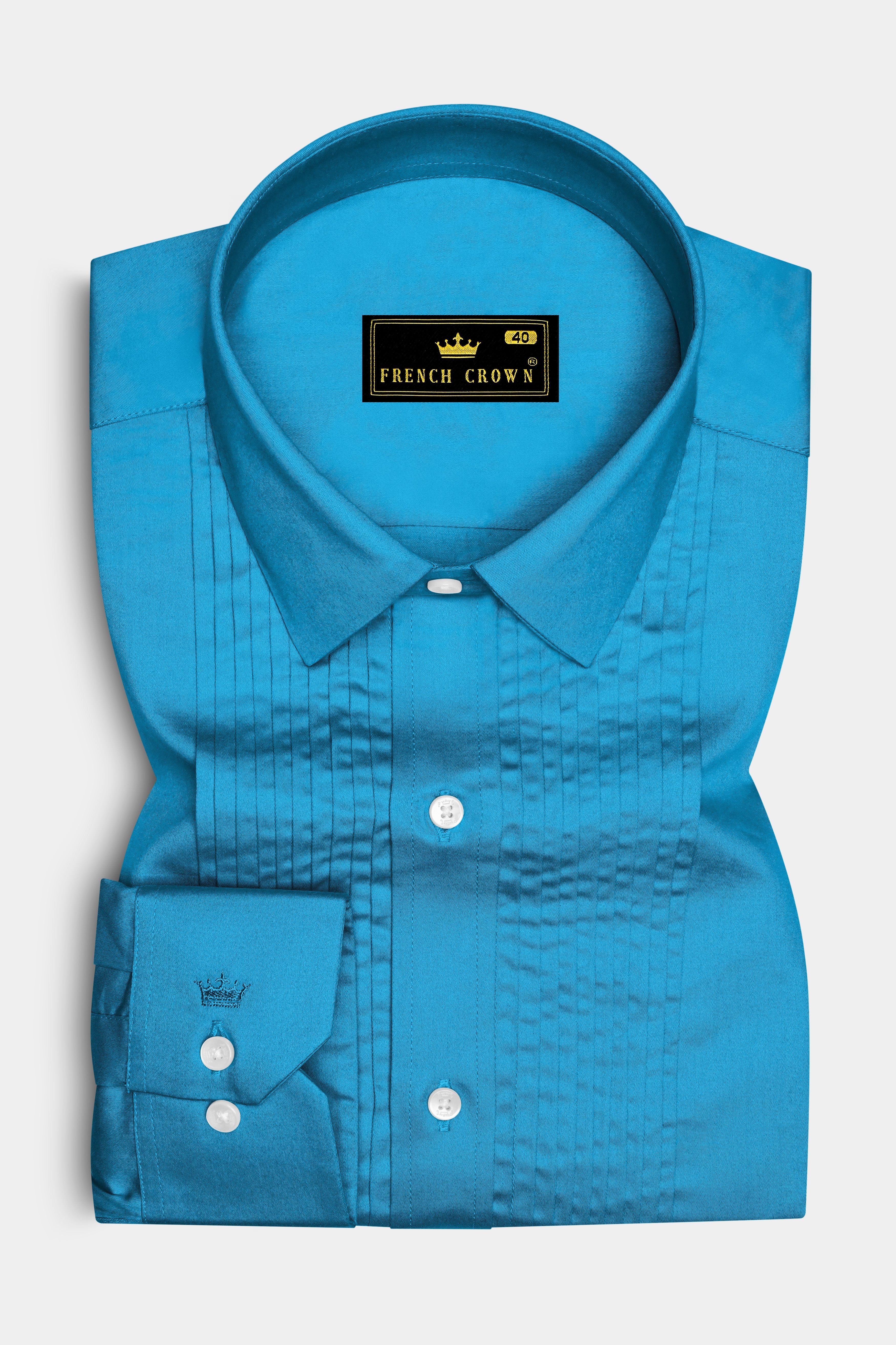 Azurique-Curious Blue Subtle Sheen Super Soft Premium Cotton Tuxedo Dress Shirt