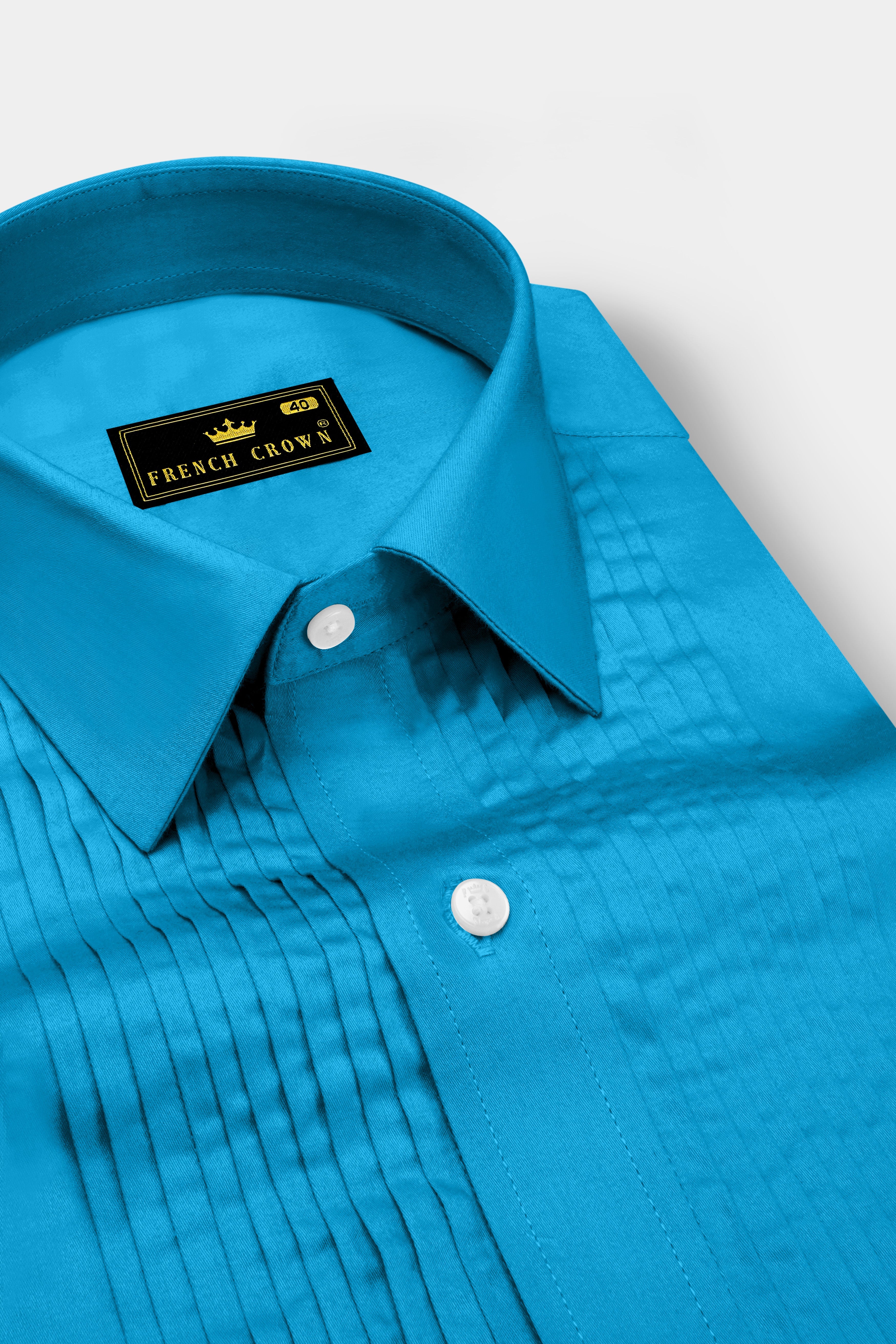 Azurique-Curious Blue Subtle Sheen Super Soft Premium Cotton Tuxedo Dress Shirt