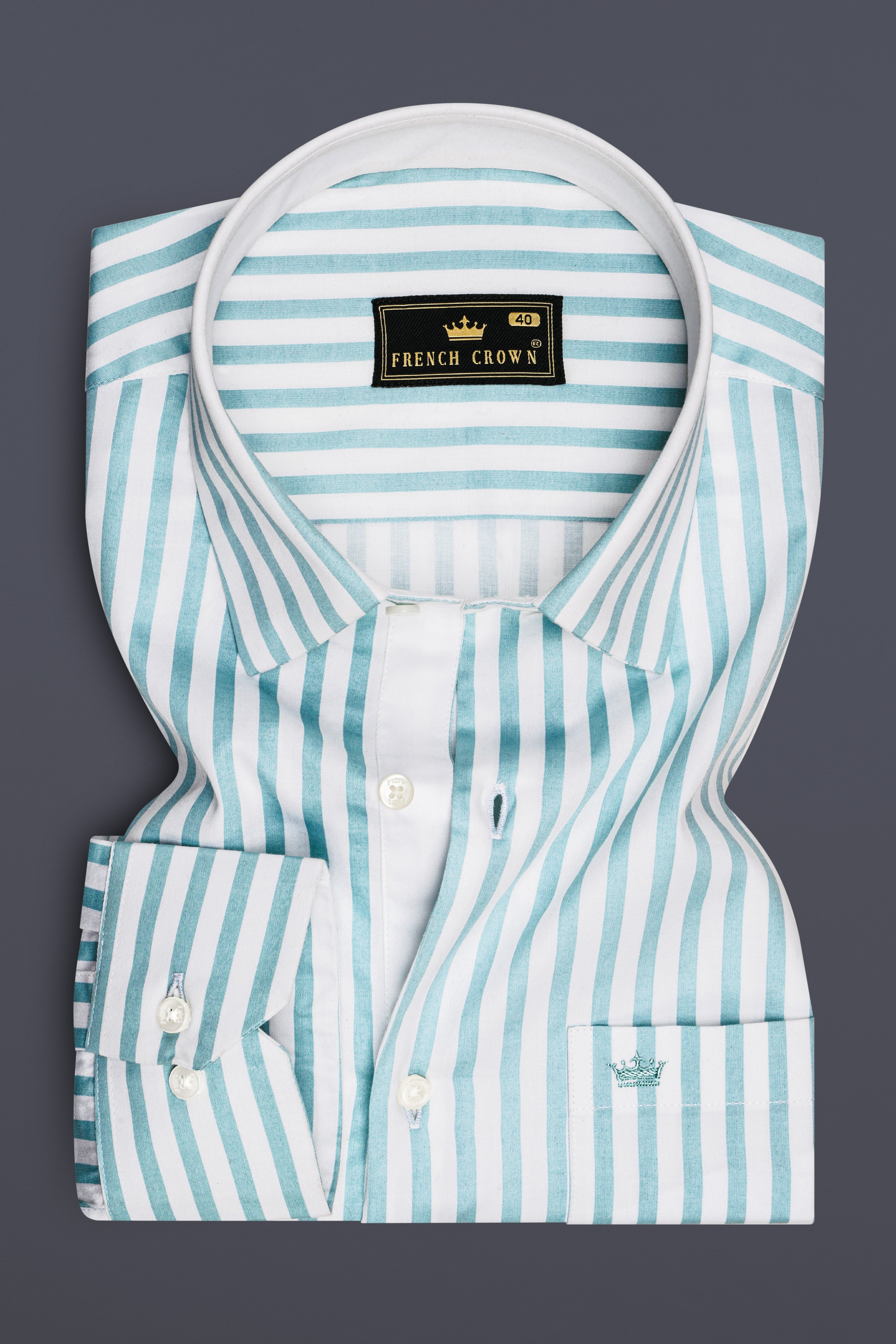 Celestio-Stream Blue And Bright White Candy Striped Subtle Sheen Soft Premium Cotton Dress Shirt