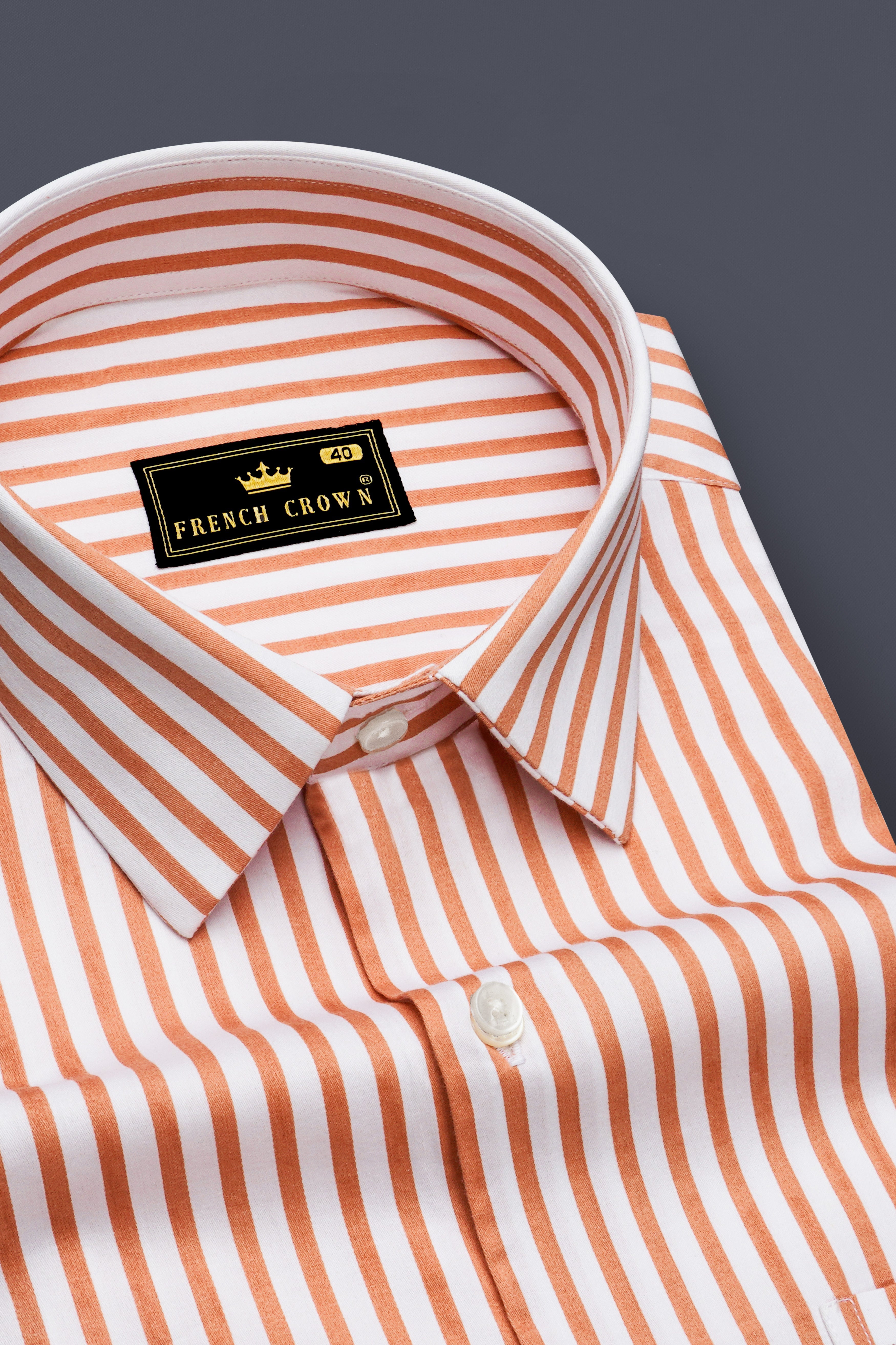Solcoro-Apricot Orange And Bright White Candy Striped Subtle Sheen Super Soft Premium Cotton Dress Shirt