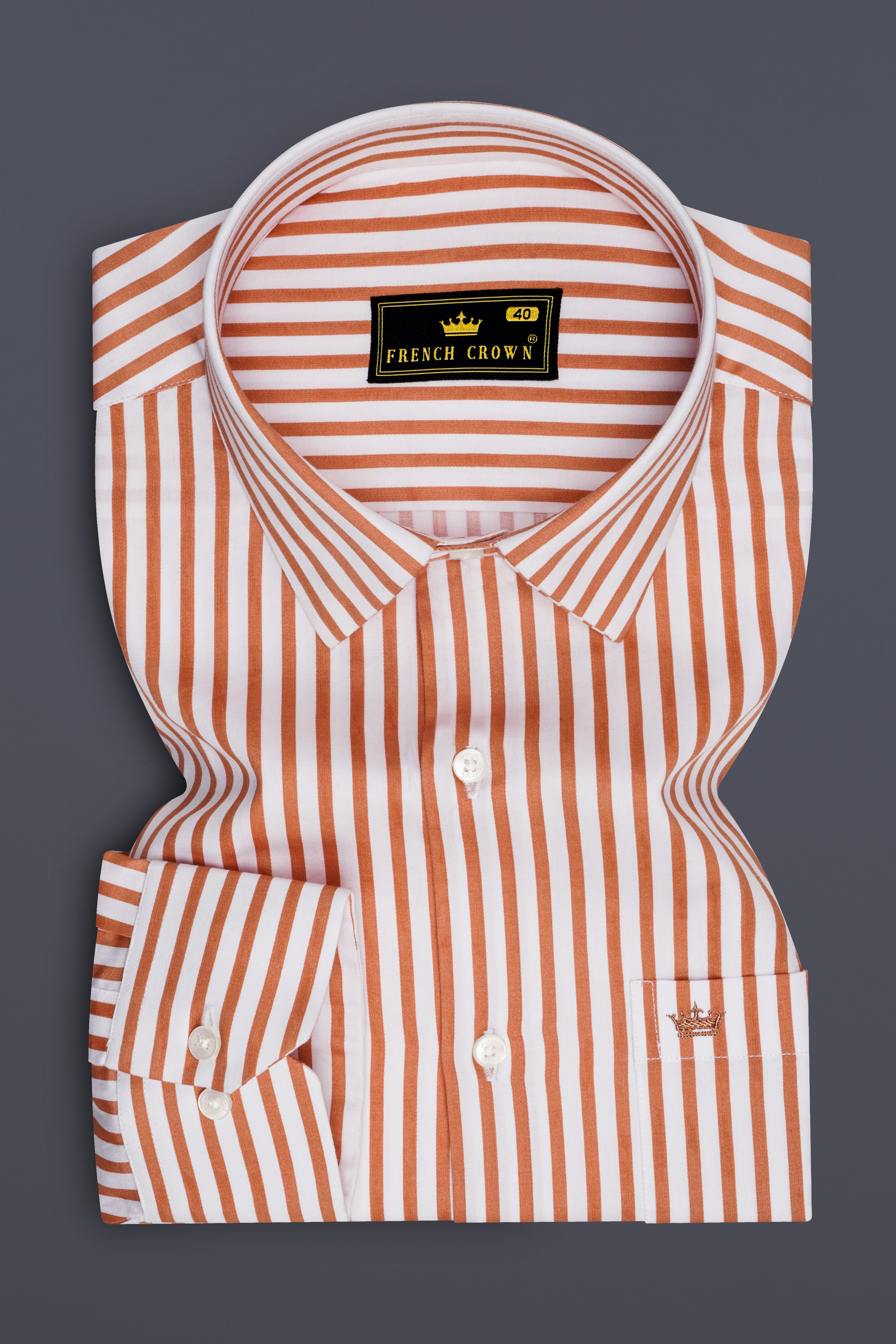 Solcoro-Apricot Orange And Bright White Candy Striped Subtle Sheen Super Soft Premium Cotton Dress Shirt