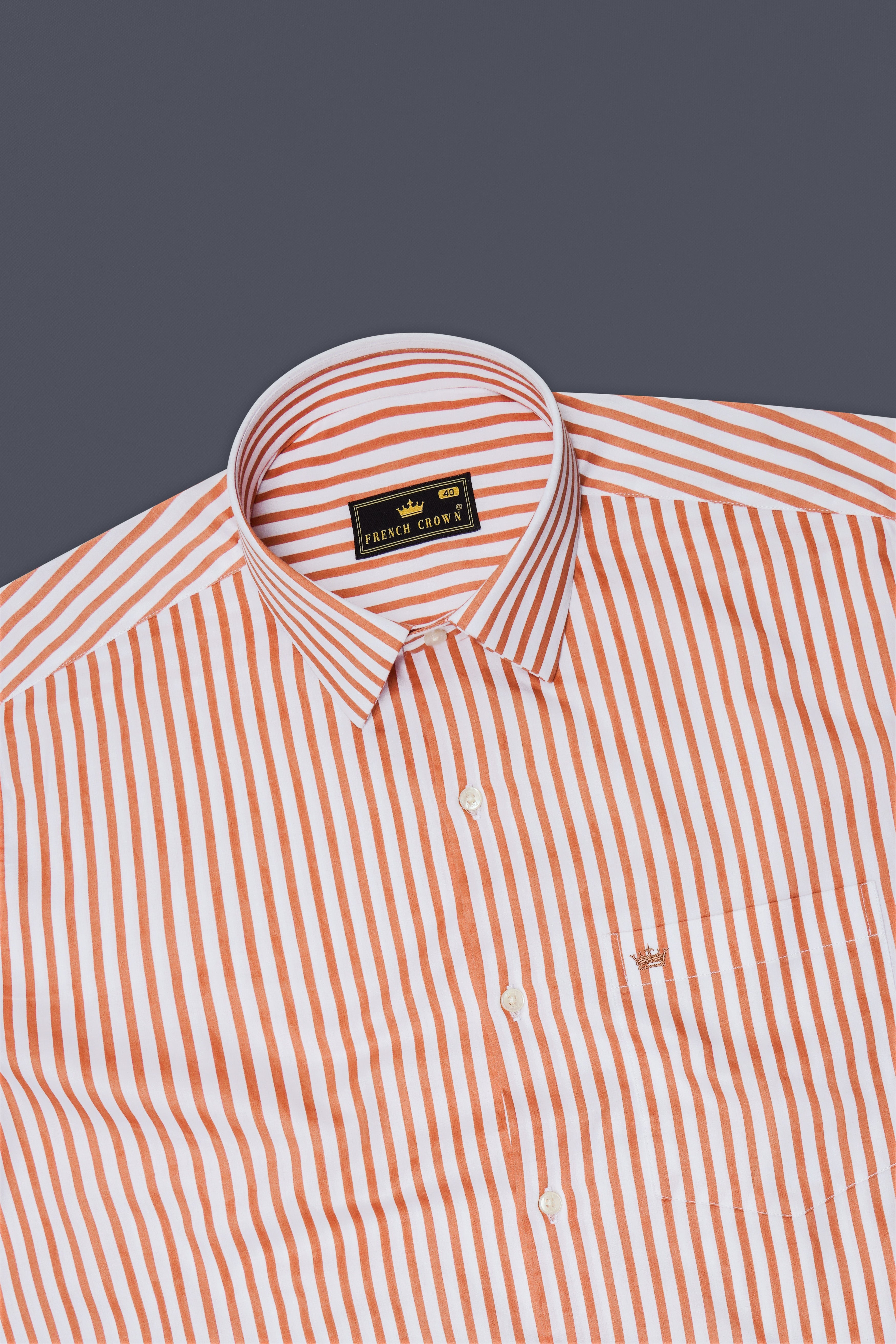 Solcoro-Apricot Orange And Bright White Candy Striped Subtle Sheen Super Soft Premium Cotton Dress Shirt