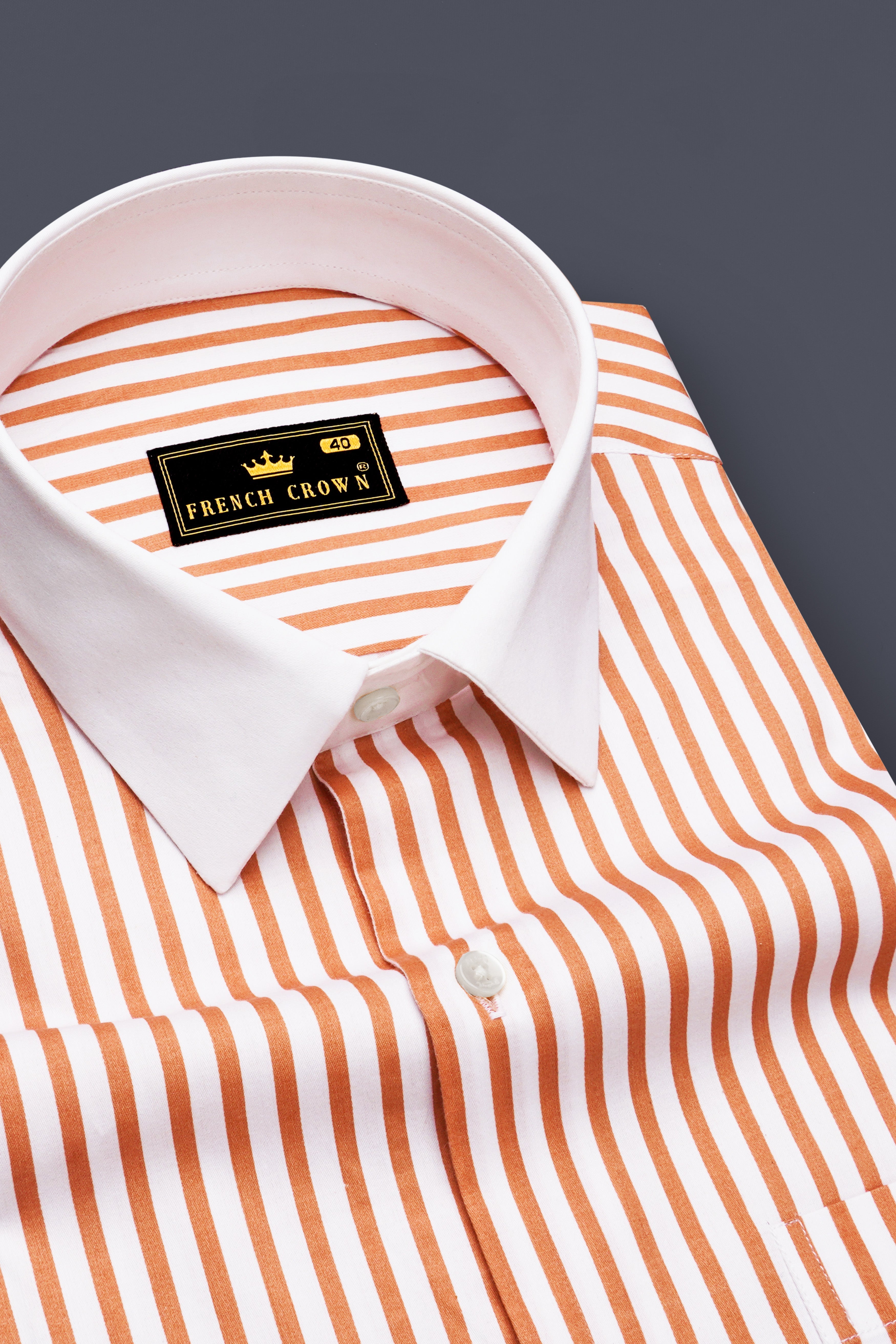 Solcoro-Apricot Orange And Bright White Candy Striped Super Soft Premium Cotton Dress White Cuff Collar Shirt