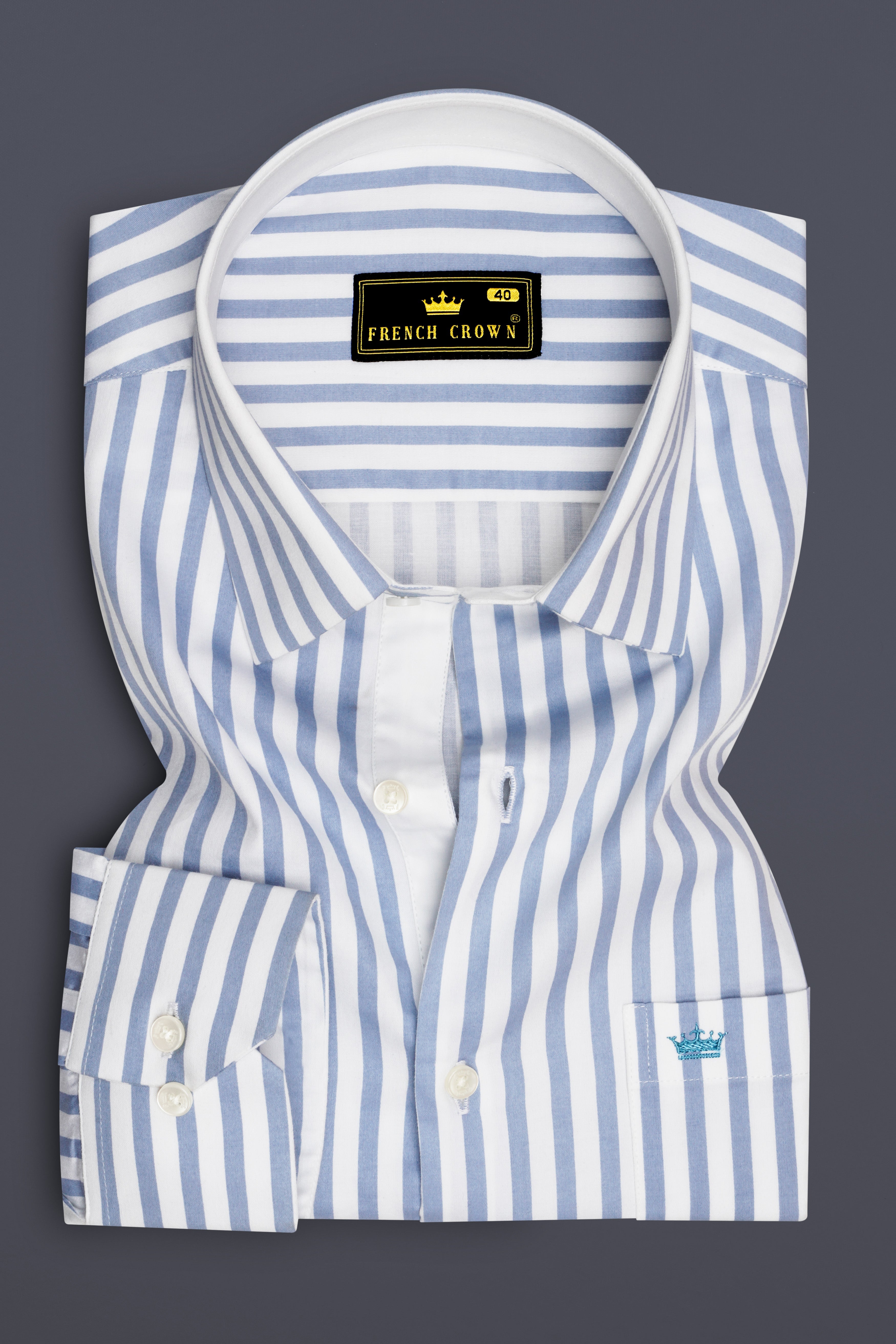 Celestyn-Nepal Blue And Bright White Candy Striped Subtle Sheen Soft Premium Cotton Dress Shirt