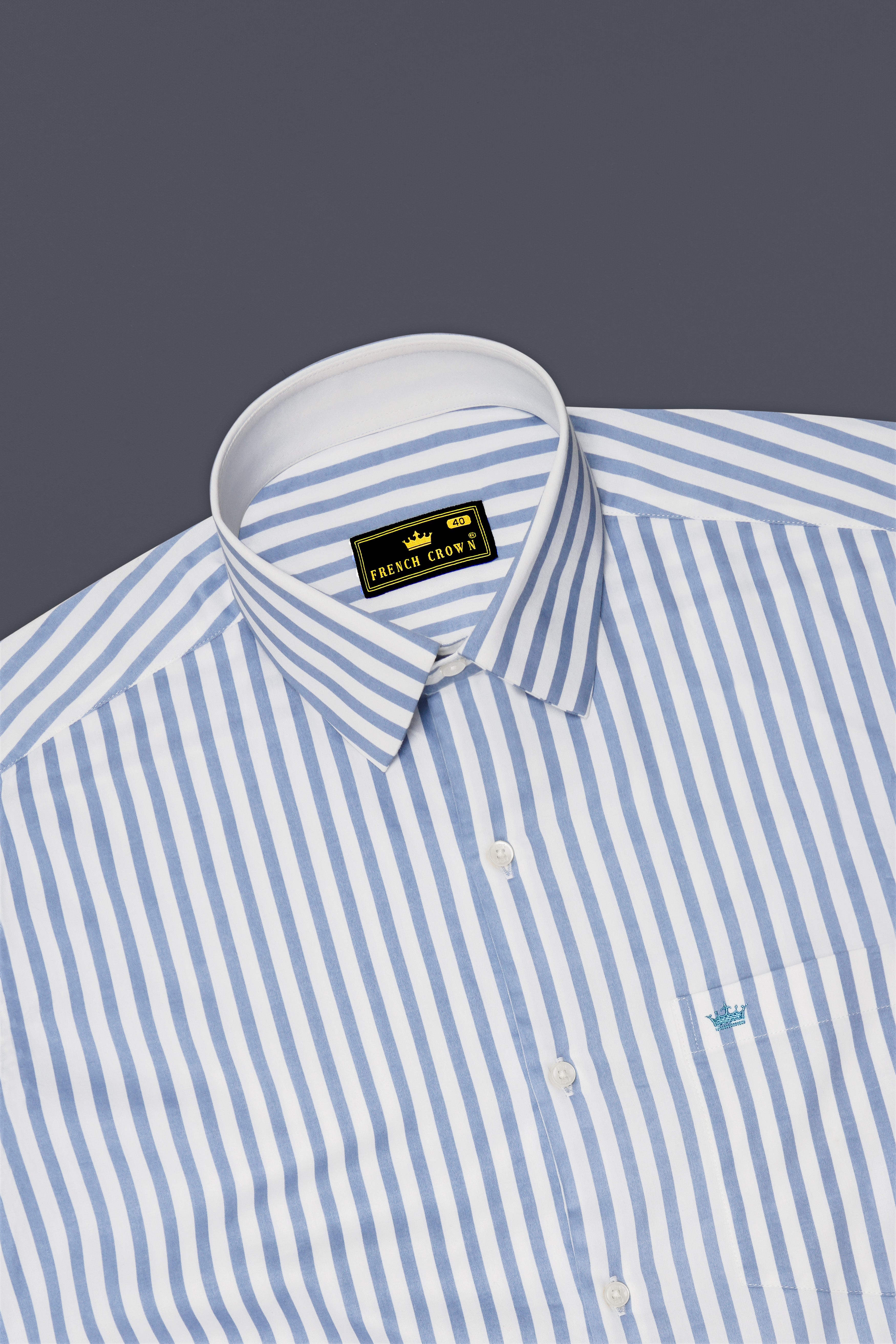 Celestyn-Nepal Blue And Bright White Candy Striped Subtle Sheen Soft Premium Cotton Dress Shirt