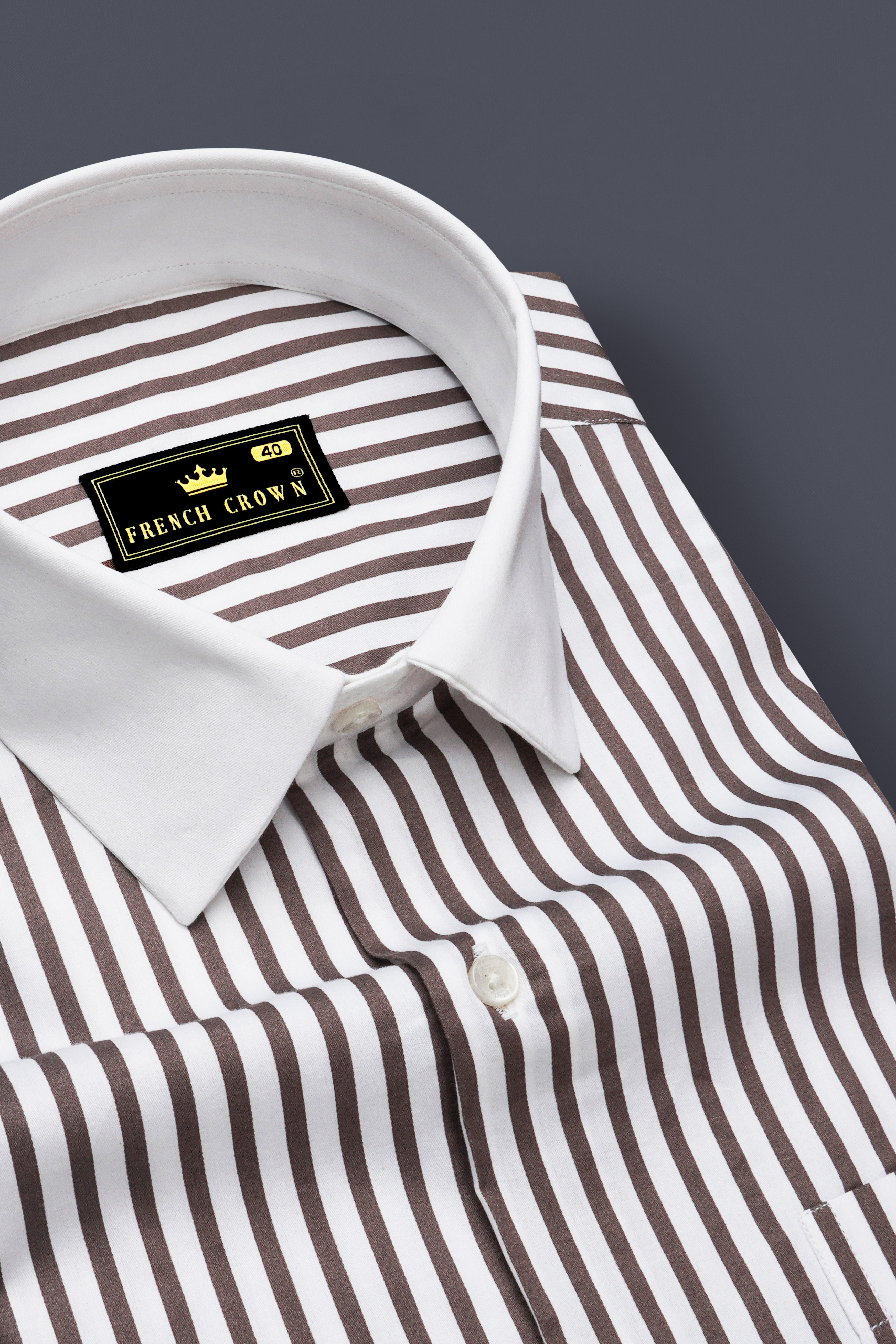 Sienna-Russett Brown And Bright White Candy Striped Super Soft Premium Cotton Dress White Cuff Collar Shirt