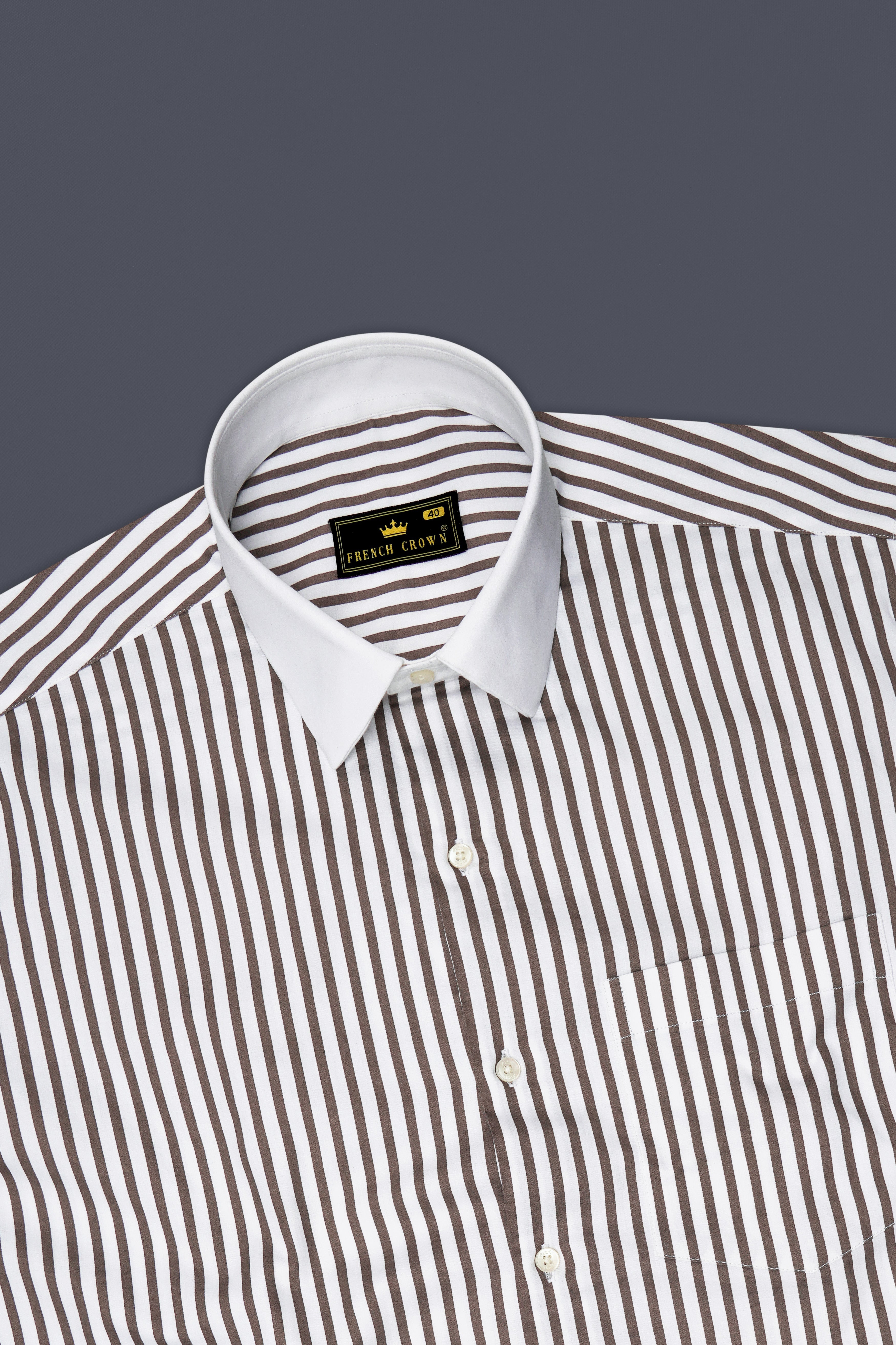 Sienna-Russett Brown And Bright White Candy Striped Super Soft Premium Cotton Dress White Cuff Collar Shirt