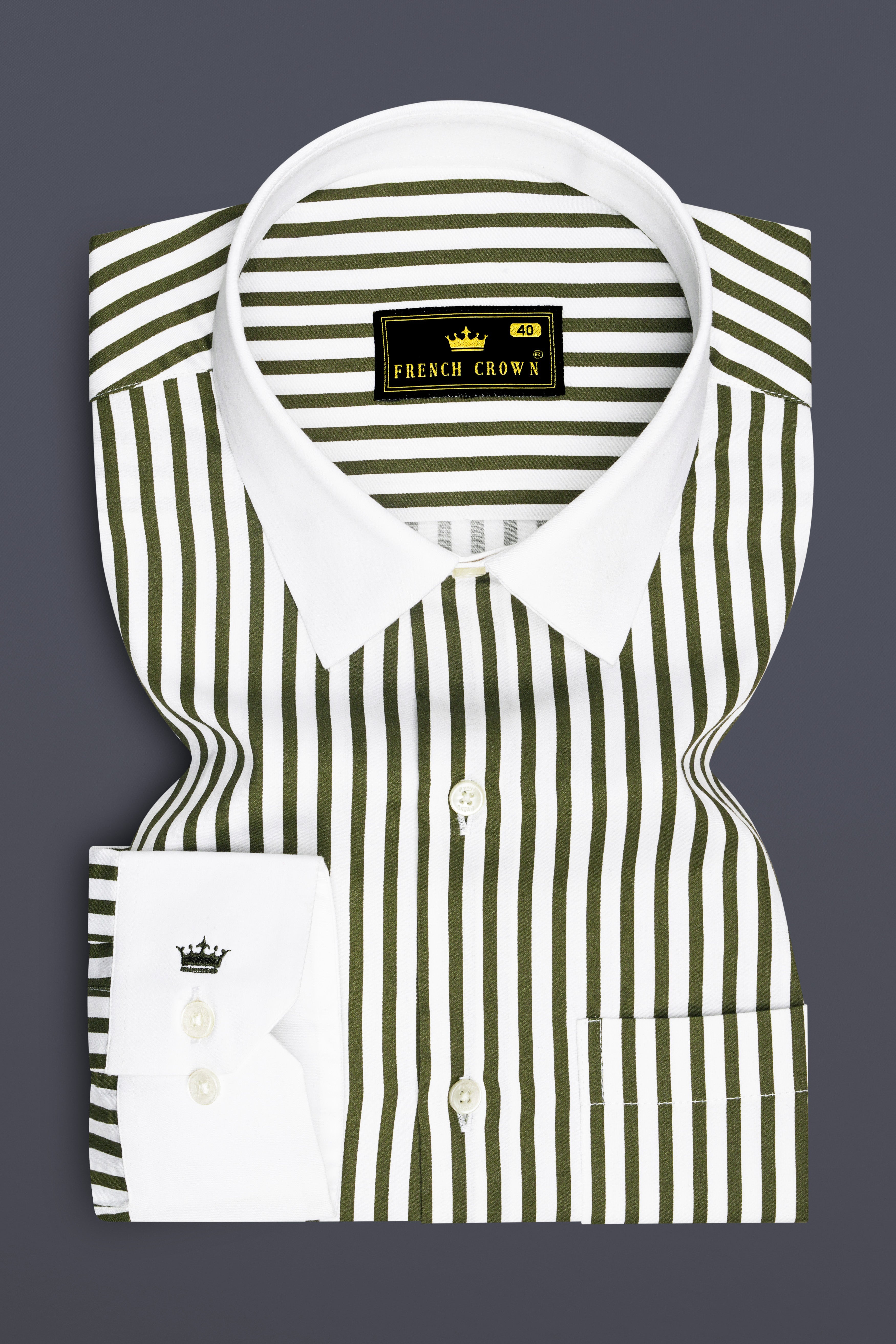 Verdant-Verdigris Green And Bright White Candy Striped Super Soft Premium Cotton Dress White Cuff Collar Shirt