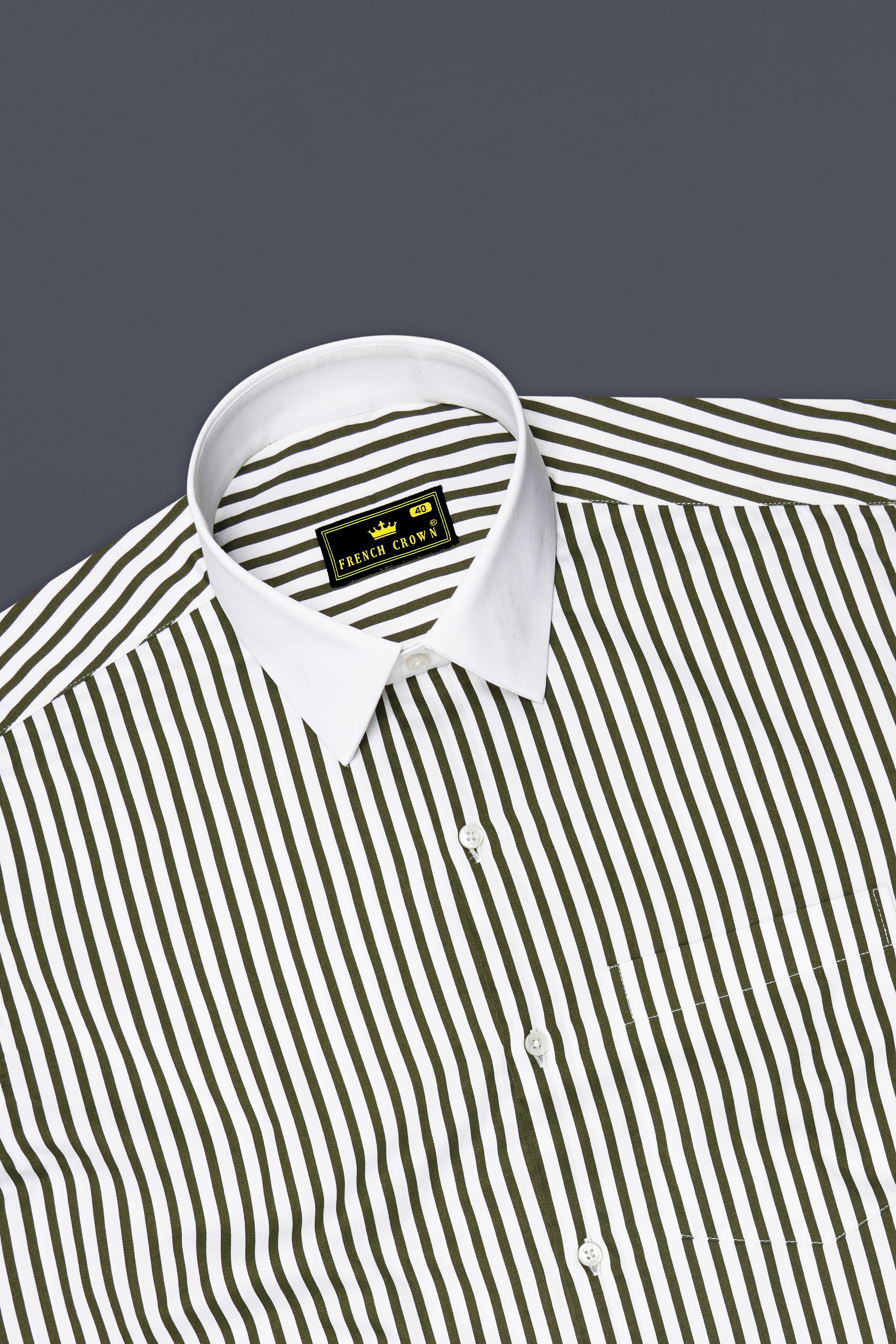 Verdant-Verdigris Green And Bright White Candy Striped Super Soft Premium Cotton Dress White Cuff Collar Shirt