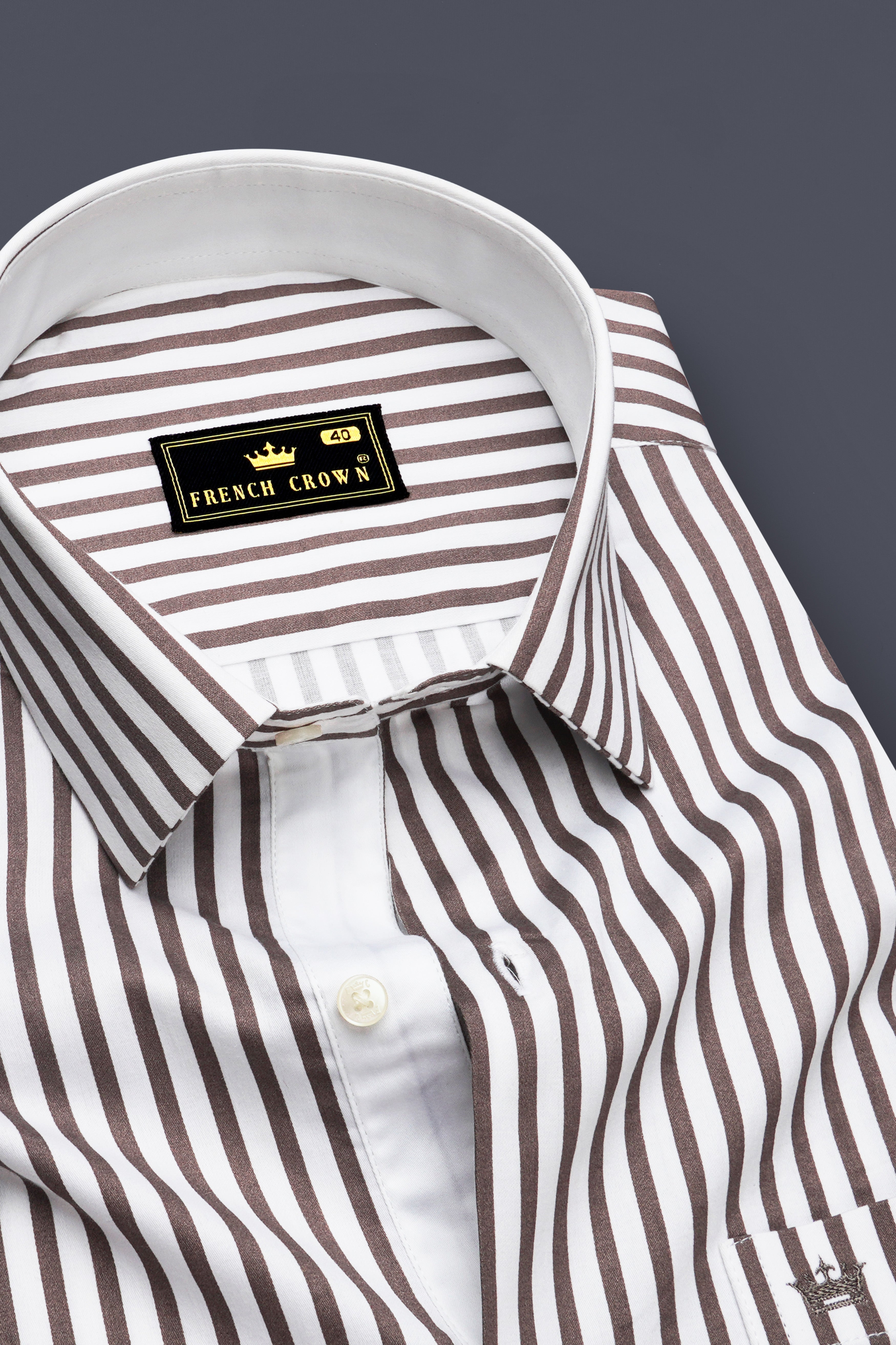 Sienna-Russett Brown And Bright White Candy Striped Subtle Sheen Soft Premium Cotton Dress Shirt