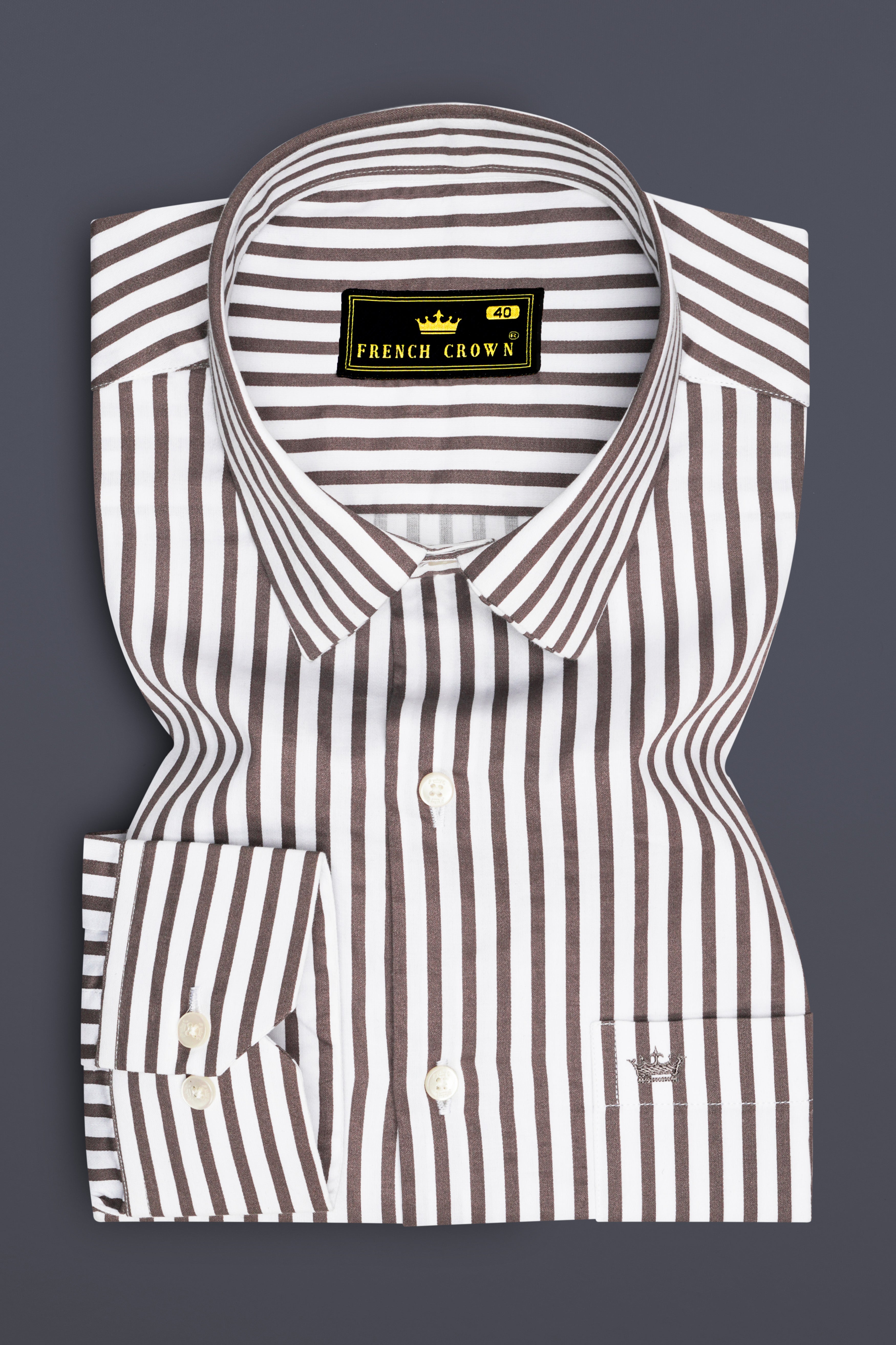 Sienna-Russett Brown And Bright White Candy Striped Subtle Sheen Super Soft Premium Cotton Dress Shirt