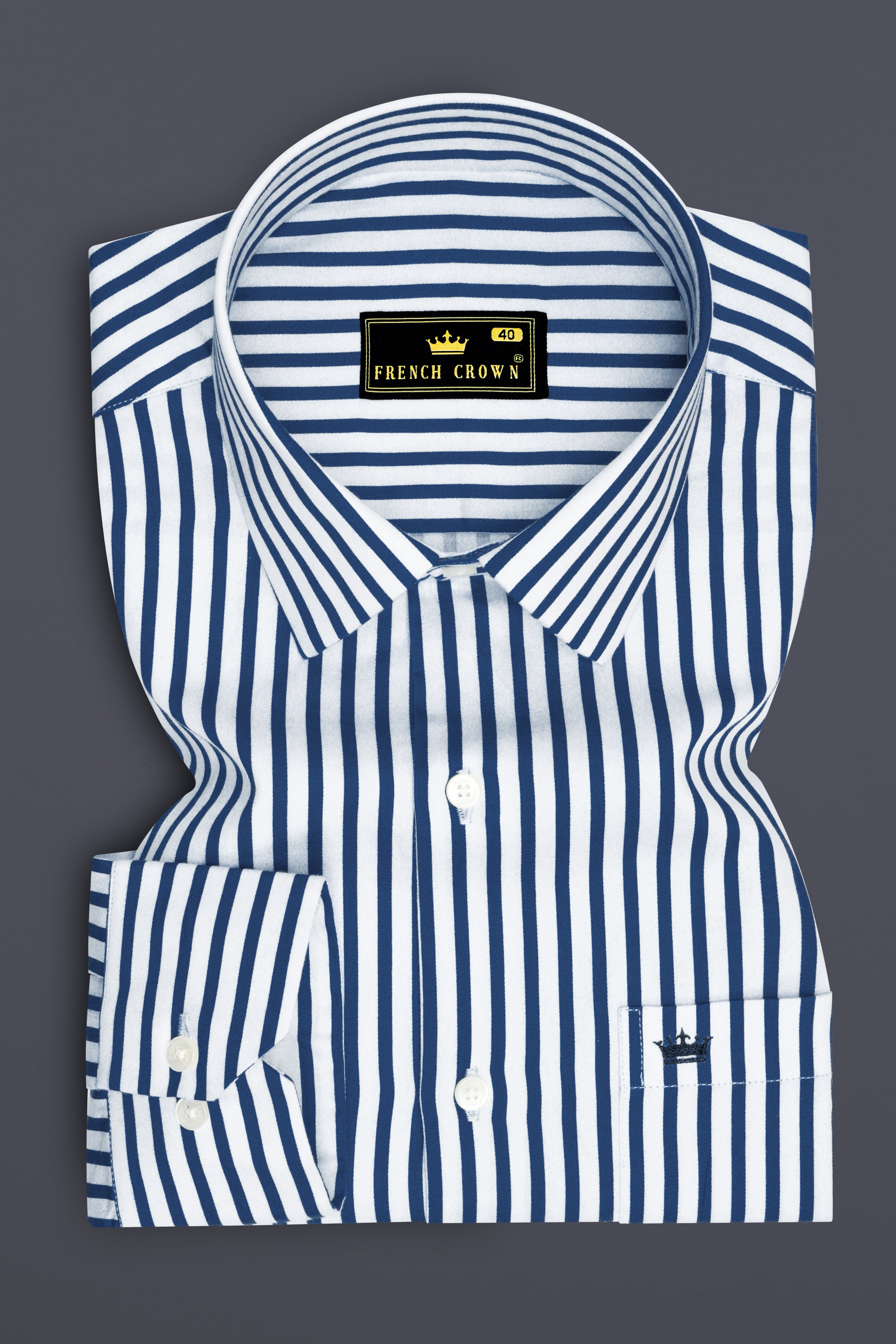 Sapphire-Lapis Blue And Bright White Candy Striped Subtle Sheen Super Soft Premium Cotton Dress Shirt