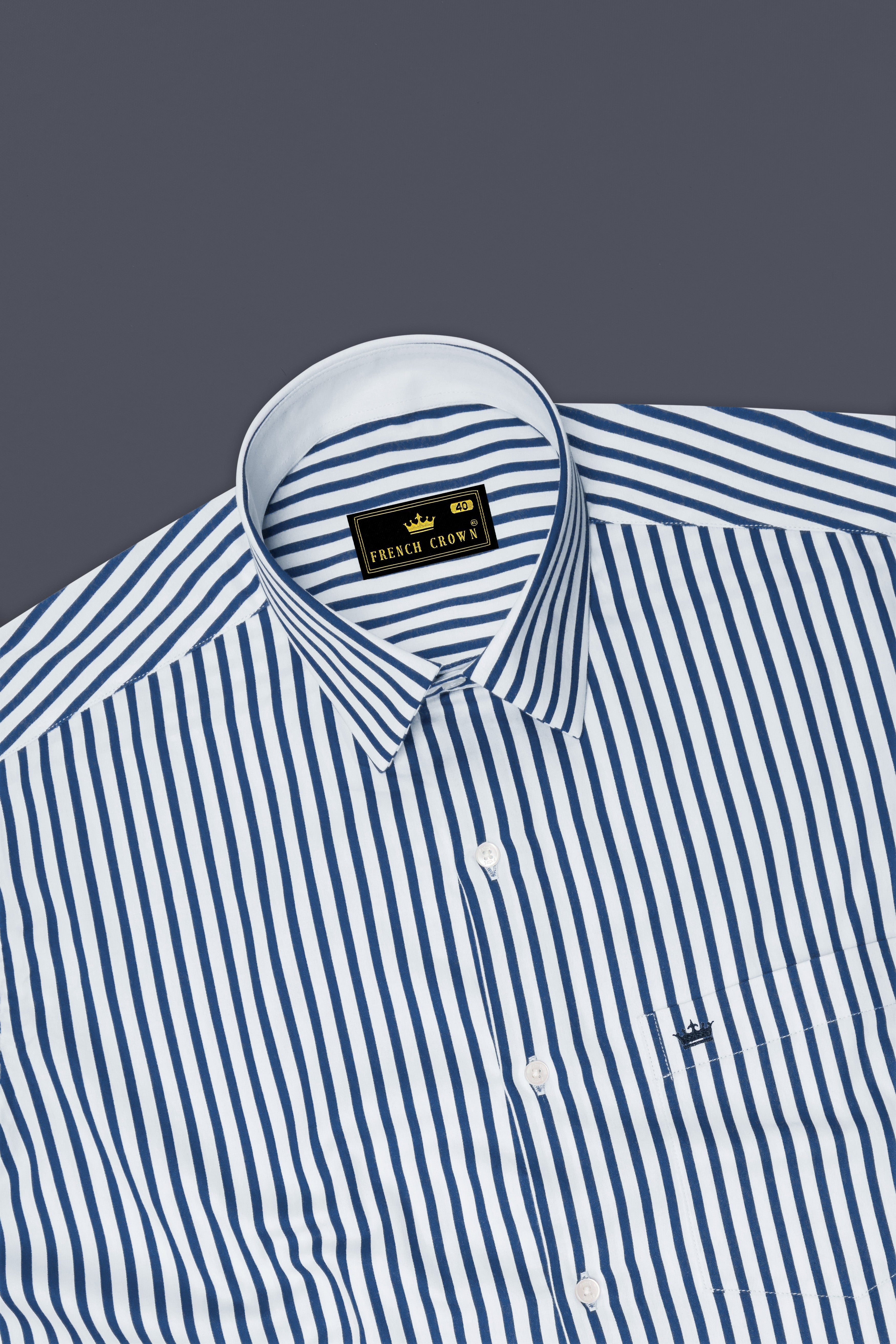 Sapphire-Lapis Blue And Bright White Candy Striped Subtle Sheen Soft Premium Cotton Dress Shirt