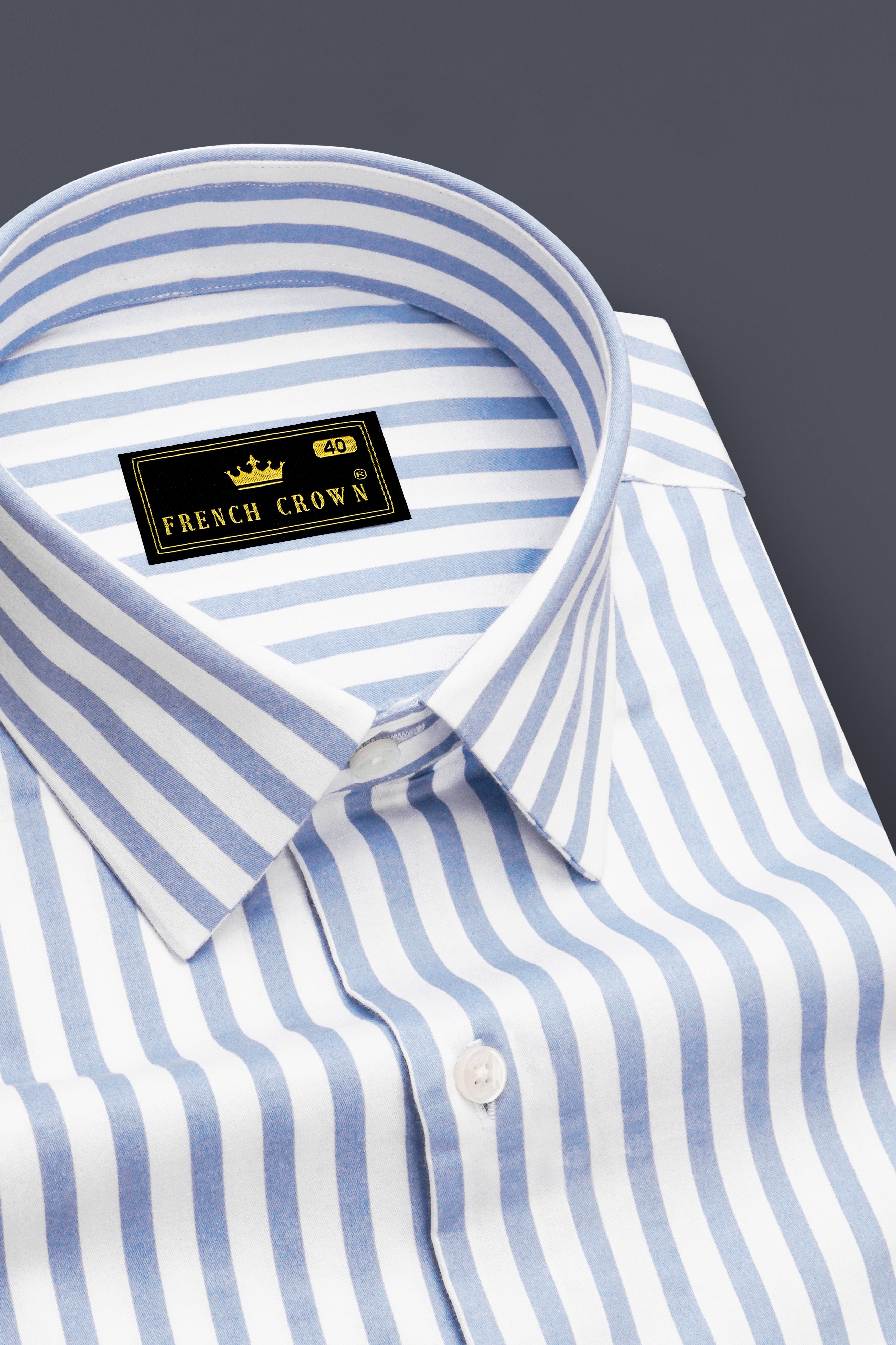 Celestyn-Nepal Blue And Bright White Candy Striped Subtle Sheen Super Soft Premium Cotton Dress Shirt