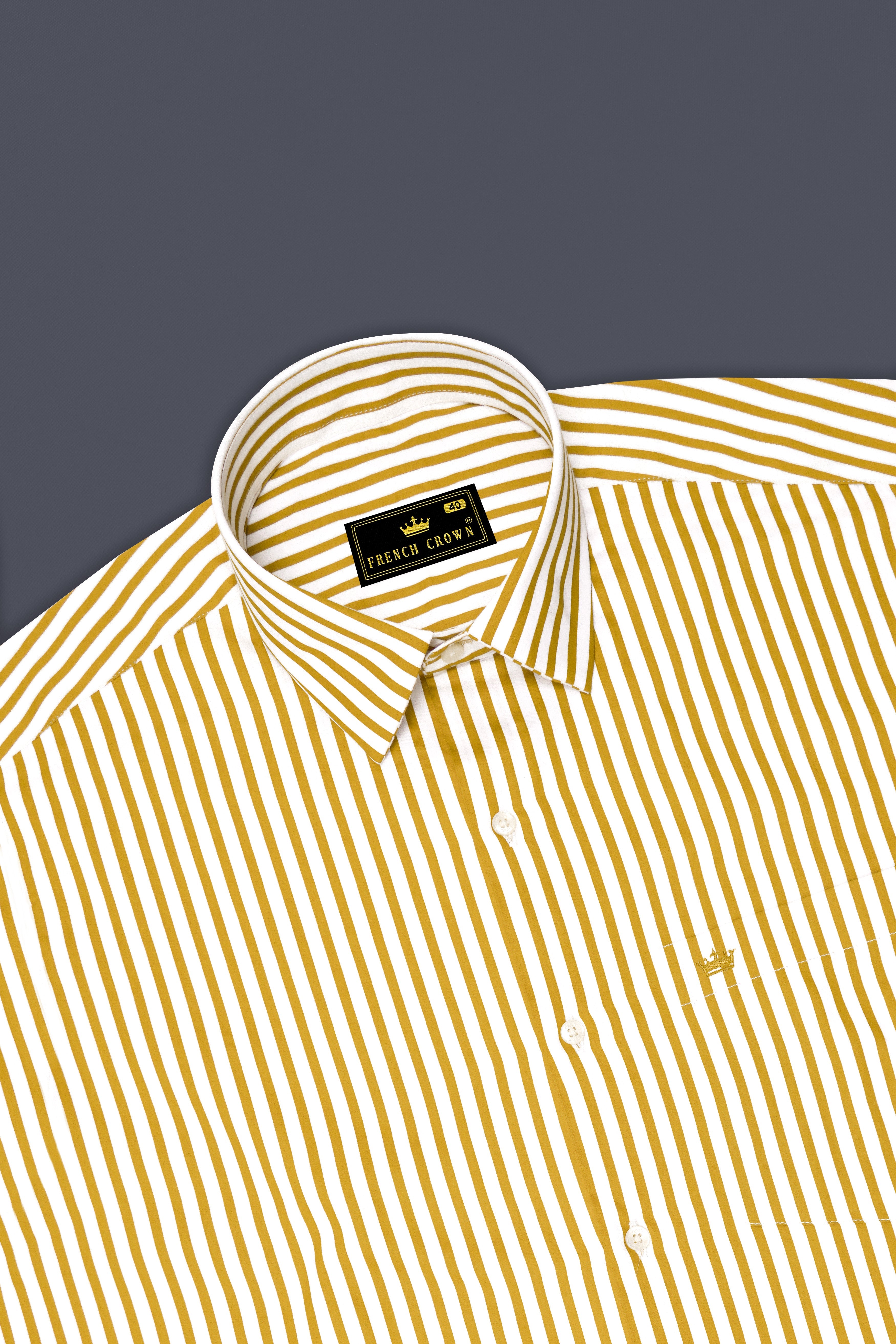 Terrasol-Ochre Yellow And Bright White Candy Striped Subtle Sheen Super Soft Premium Cotton Dress Shirt