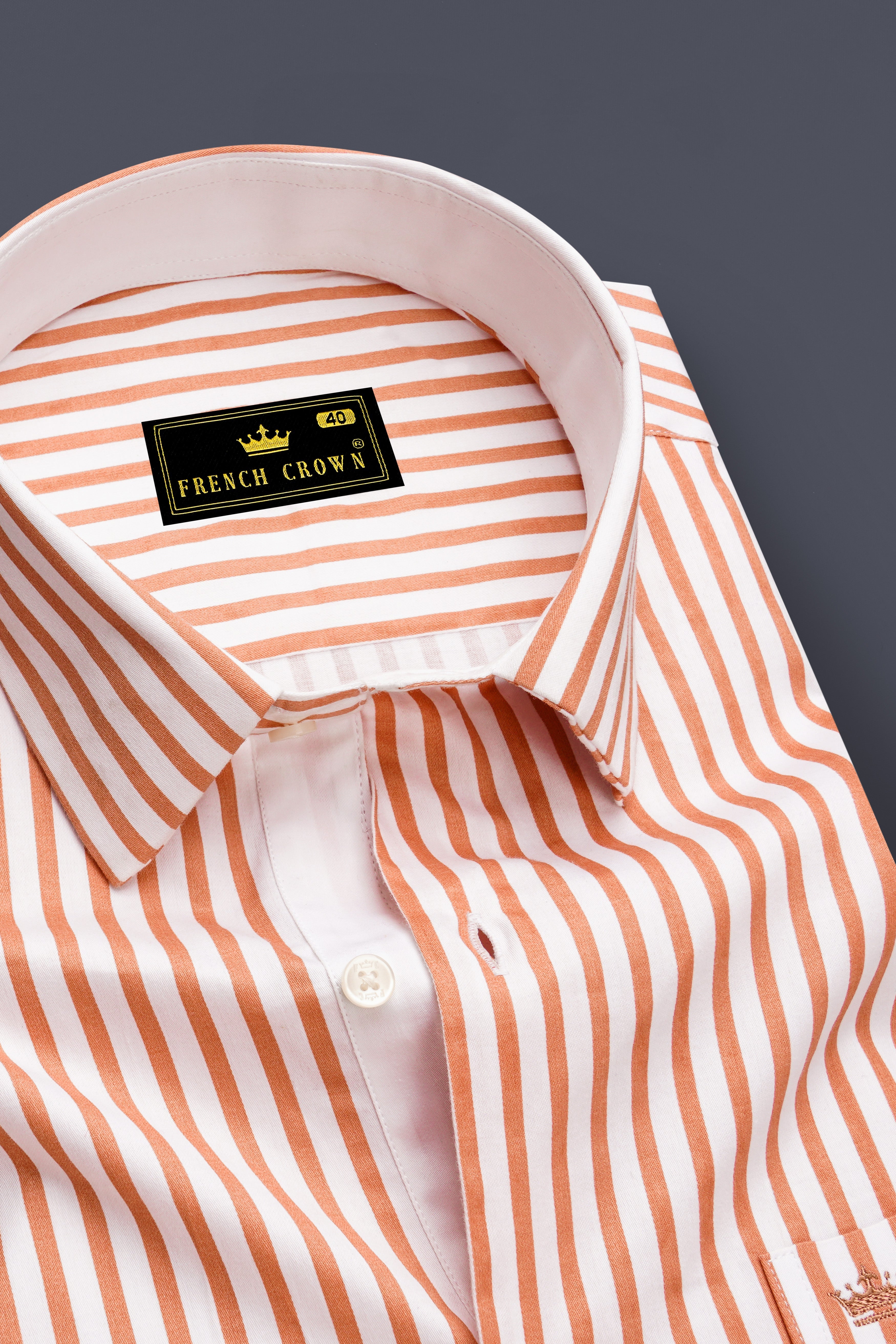 Solcoro-Apricot Orange And Bright White Candy Striped Subtle Sheen Soft Premium Cotton Dress Shirt