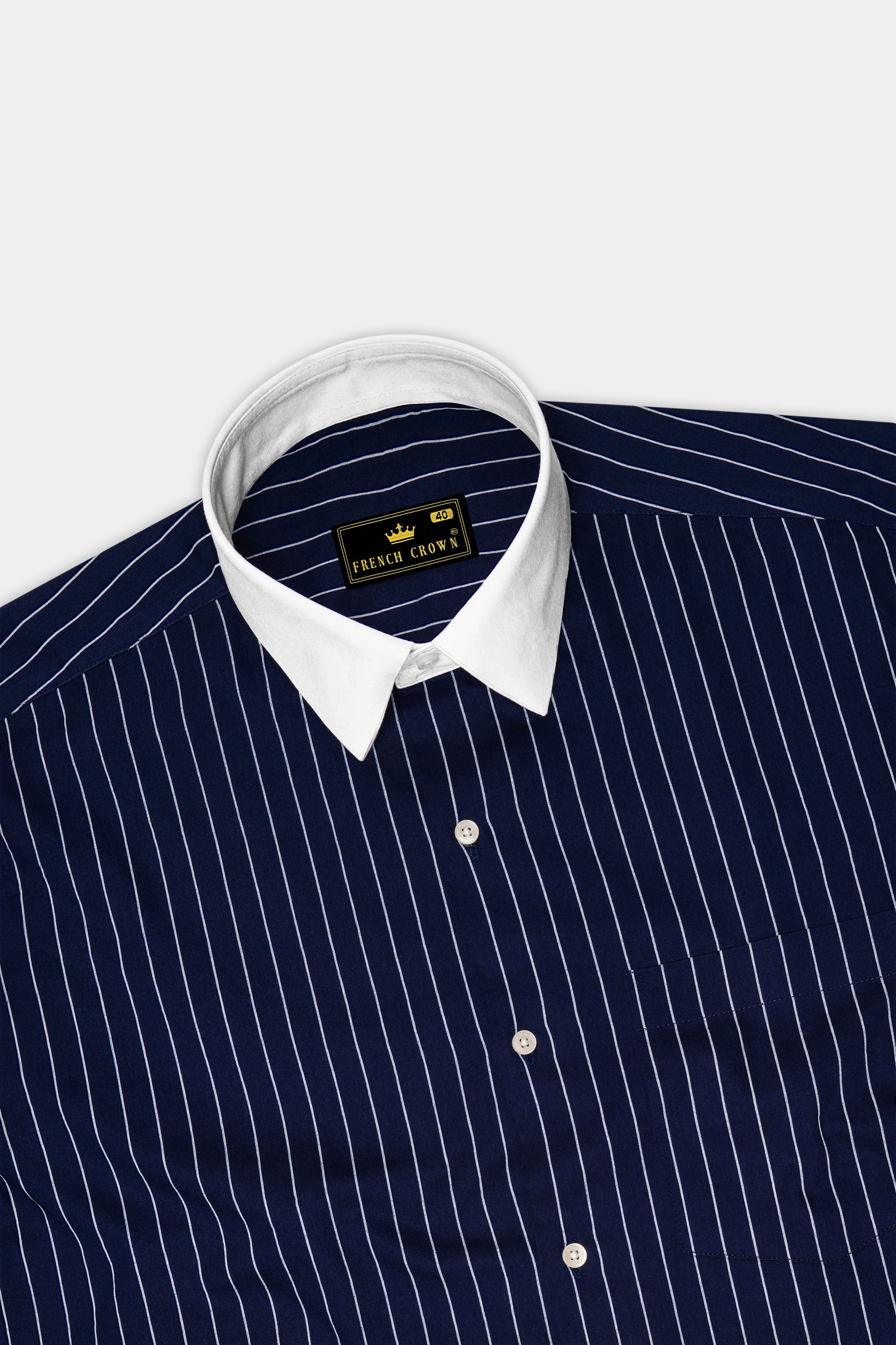 Noctaro-Ebony Blue And Bright White Pin Striped Super Soft Premium Cotton Dress White Cuff Collar Shirt