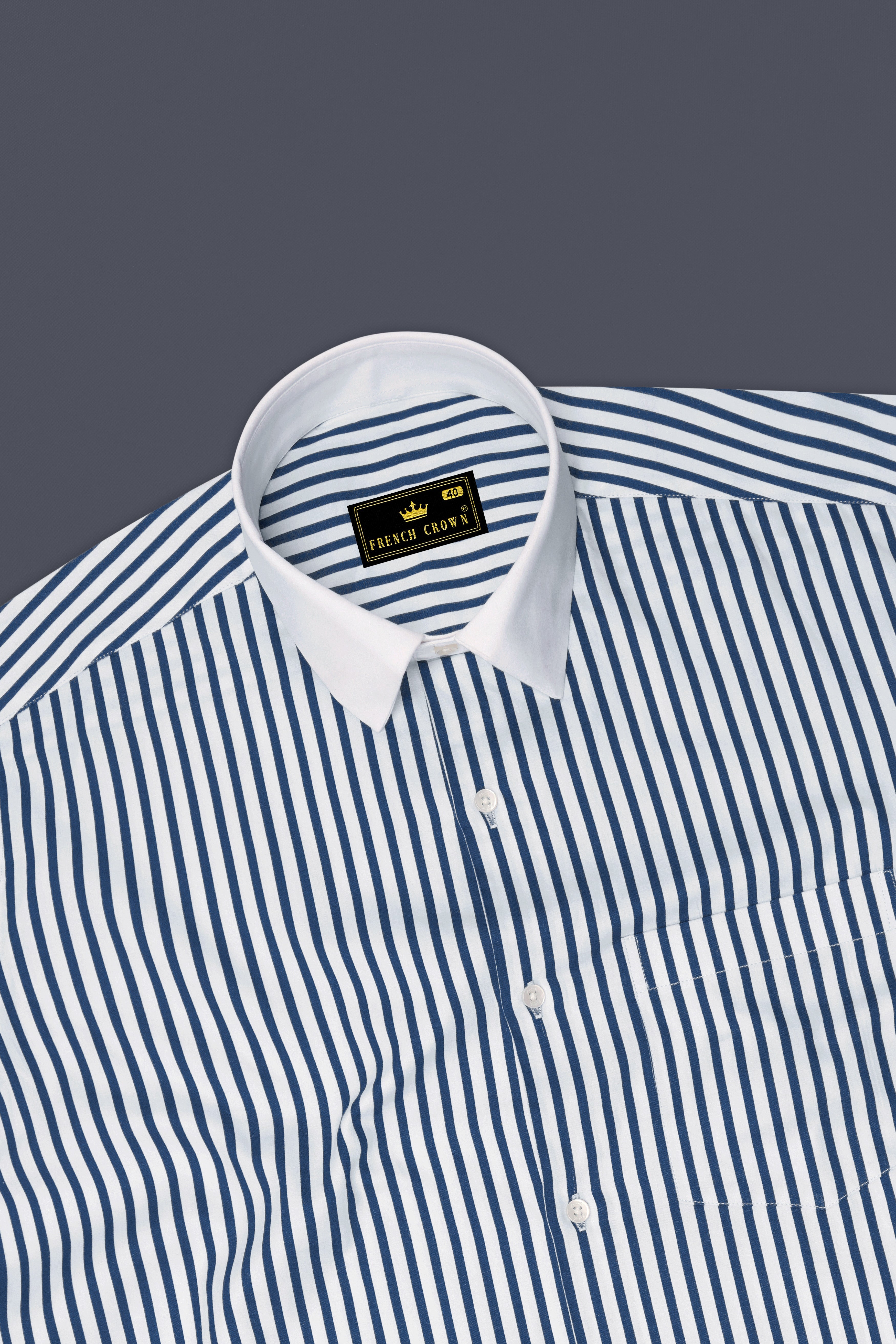 Sapphire-Lapis Blue And Bright White Candy Striped Super Soft Premium Cotton Dress White Cuff Collar Shirt