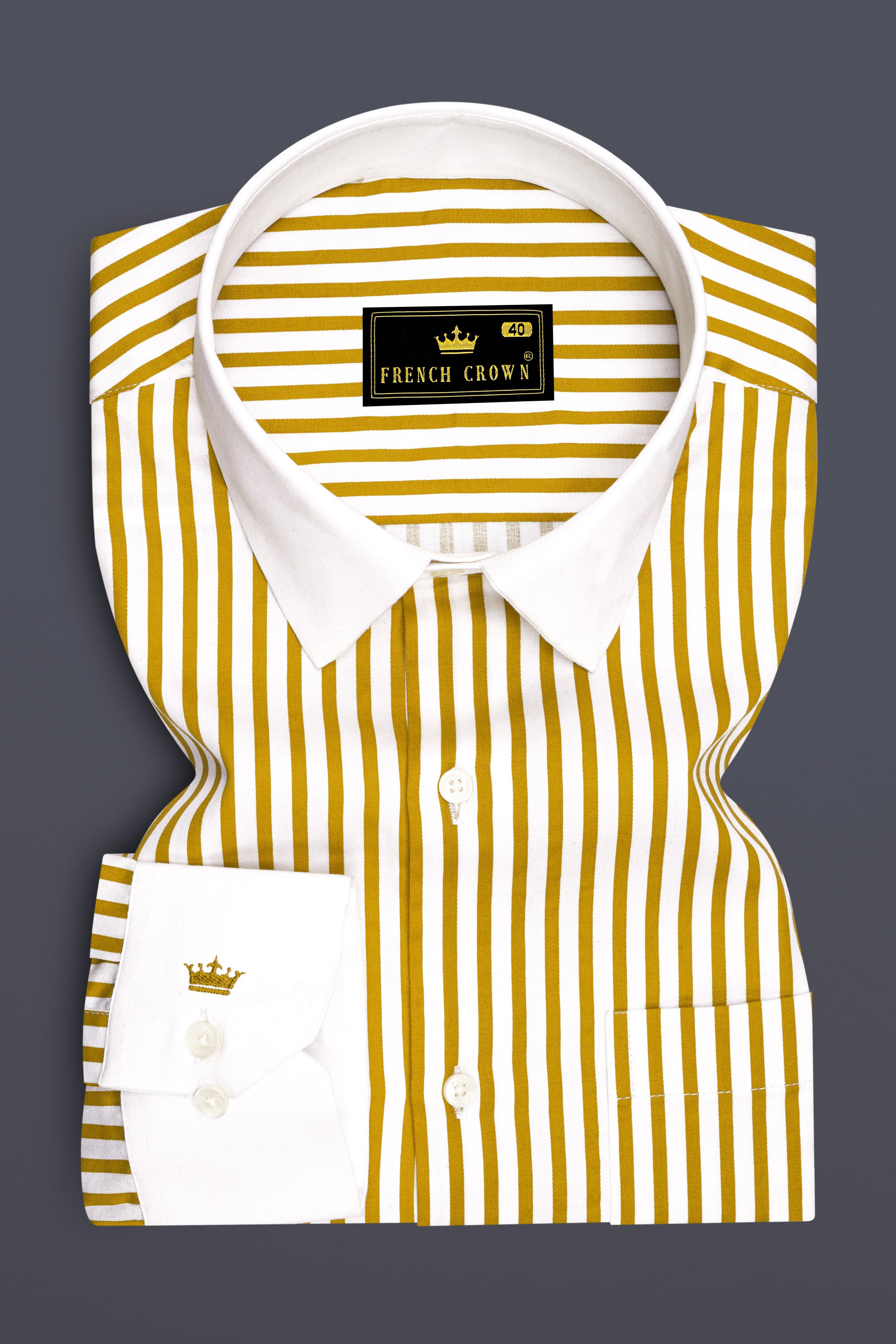 Terrasol-Ochre Yellow And Bright Candy Striped Super Soft Premium Cotton Dress White Cuff Collar Shirt