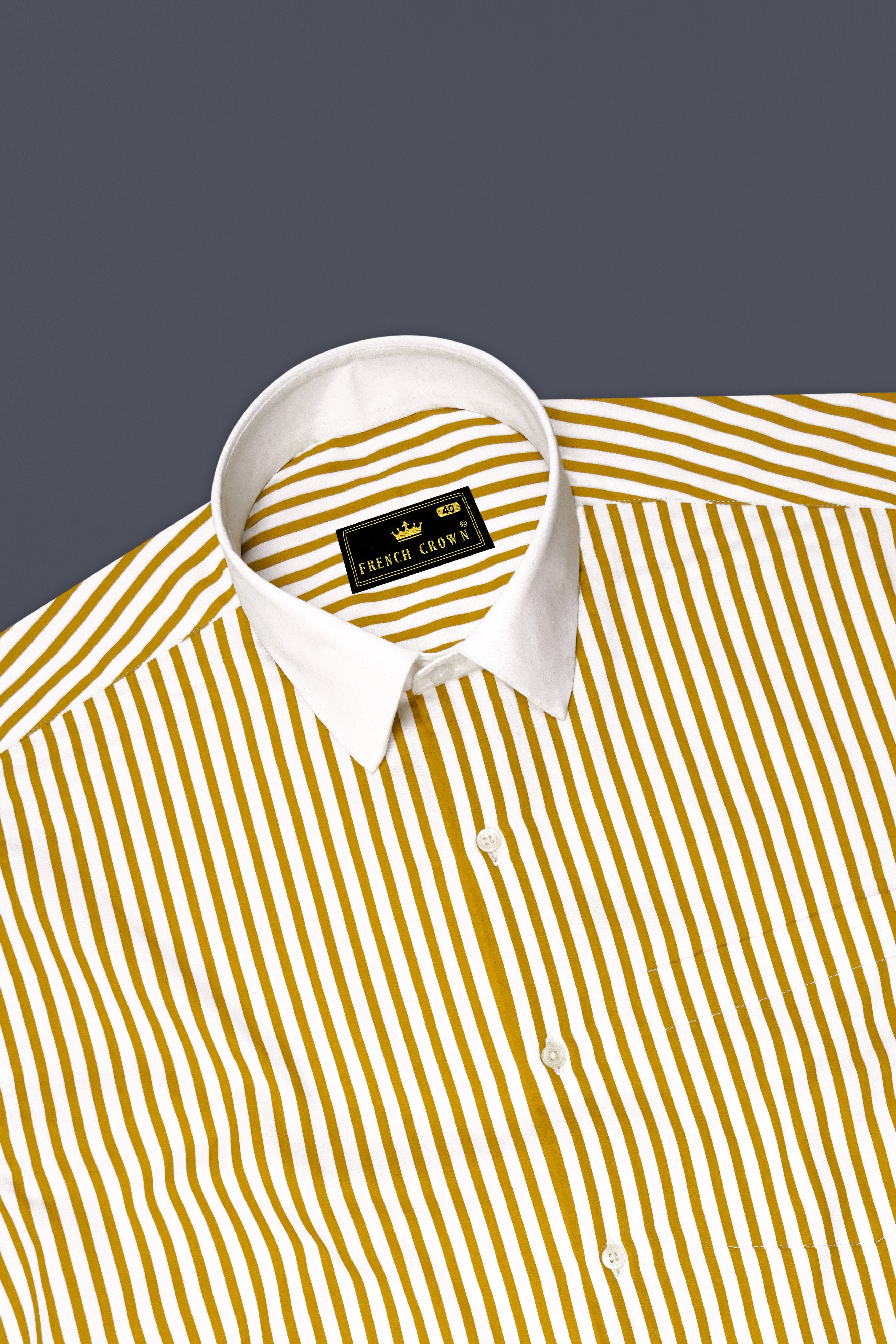Terrasol-Ochre Yellow And Bright Candy Striped Super Soft Premium Cotton Dress White Cuff Collar Shirt