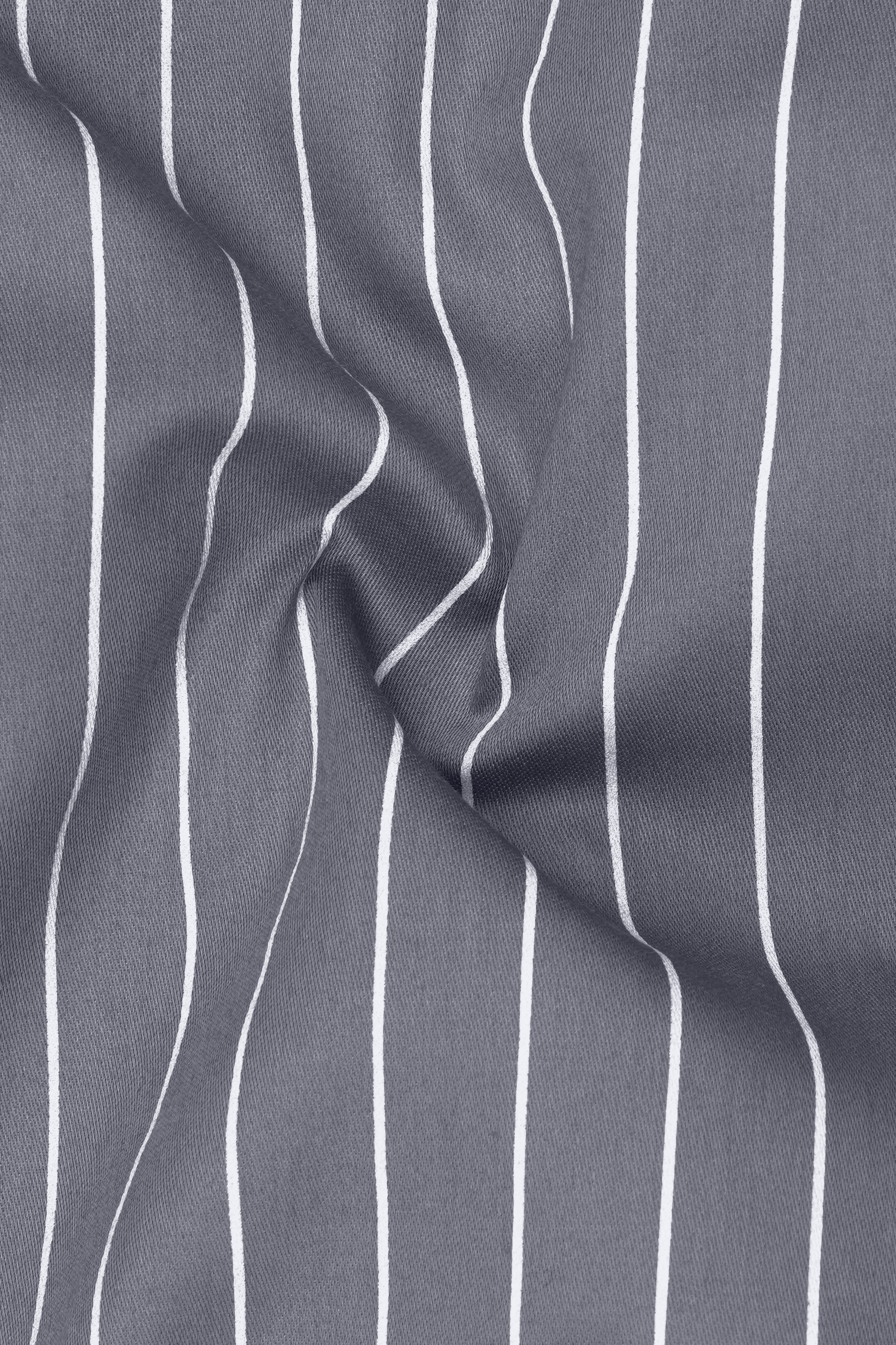 Chrome-Storm Gray And Bright White Pin Striped Super Soft Premium Cotton Dress White Cuff Collar Shirt