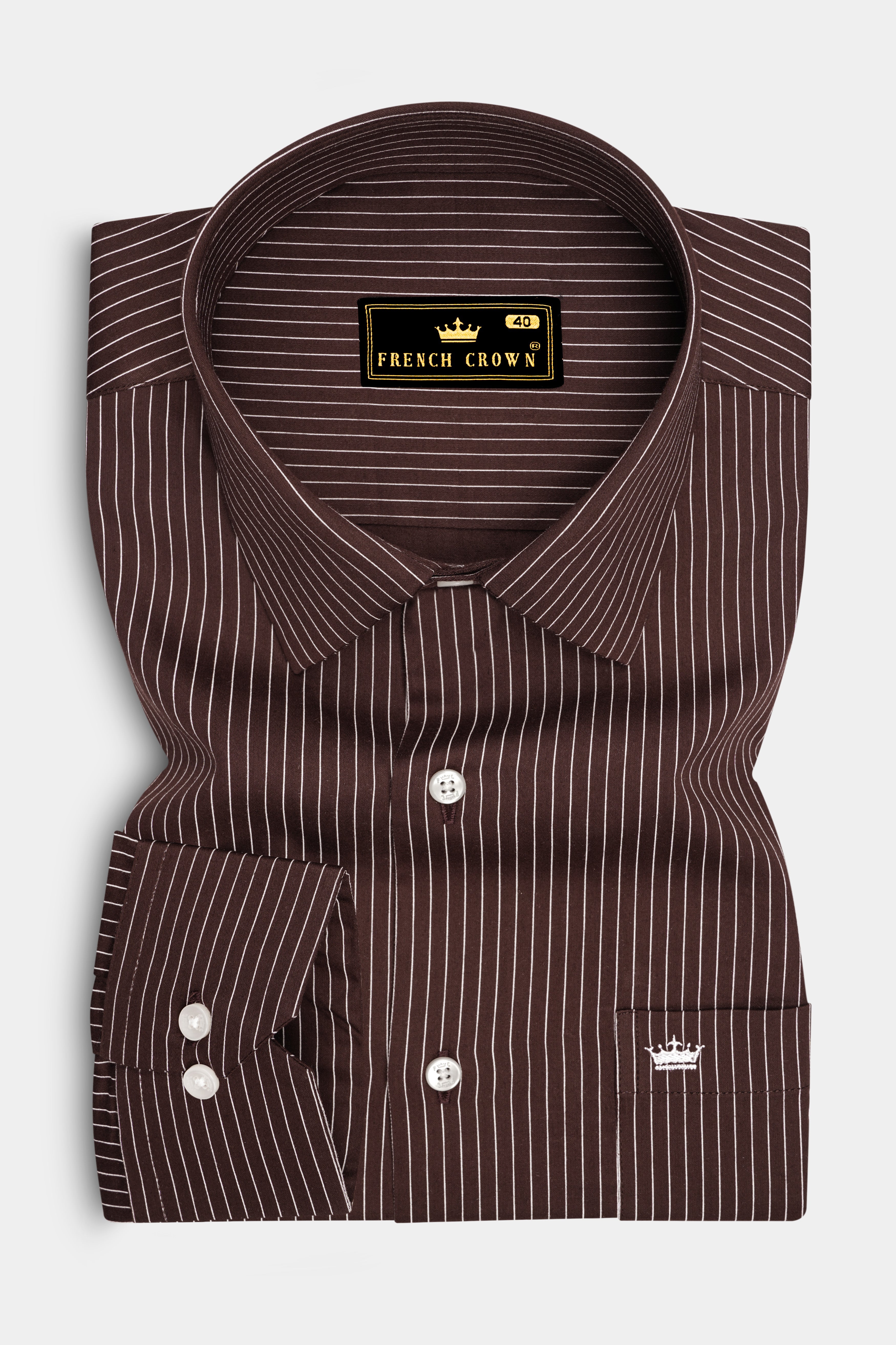Umber-Bistre Brown And Bright White Pin Striped Subtle Sheen Super Soft Premium Cotton Dress Shirt