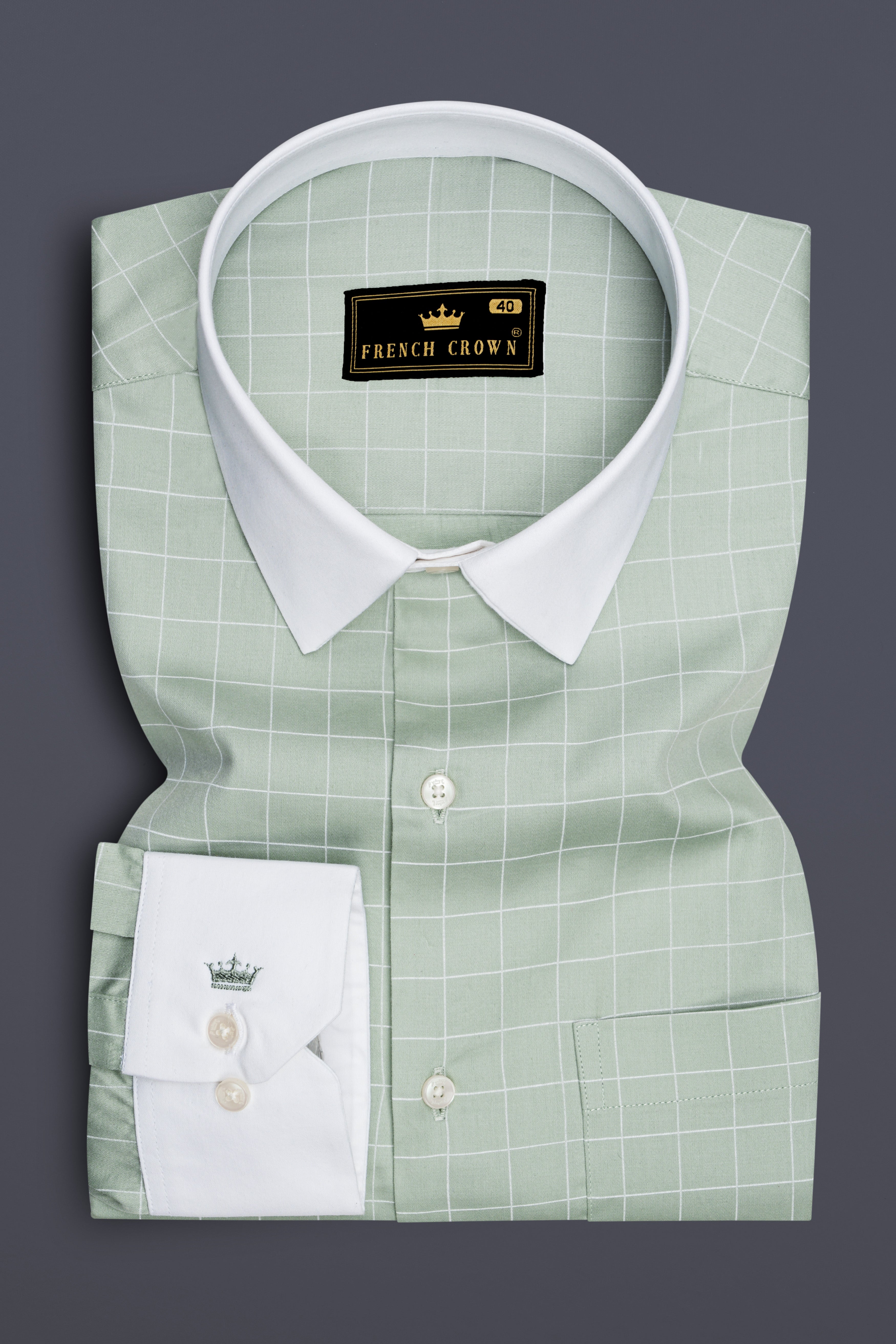 Verdant-Chalice Green And Bright White Windowpane Subtle Sheen Super Soft Premium Cotton Dress White Cuff Collar Shirt