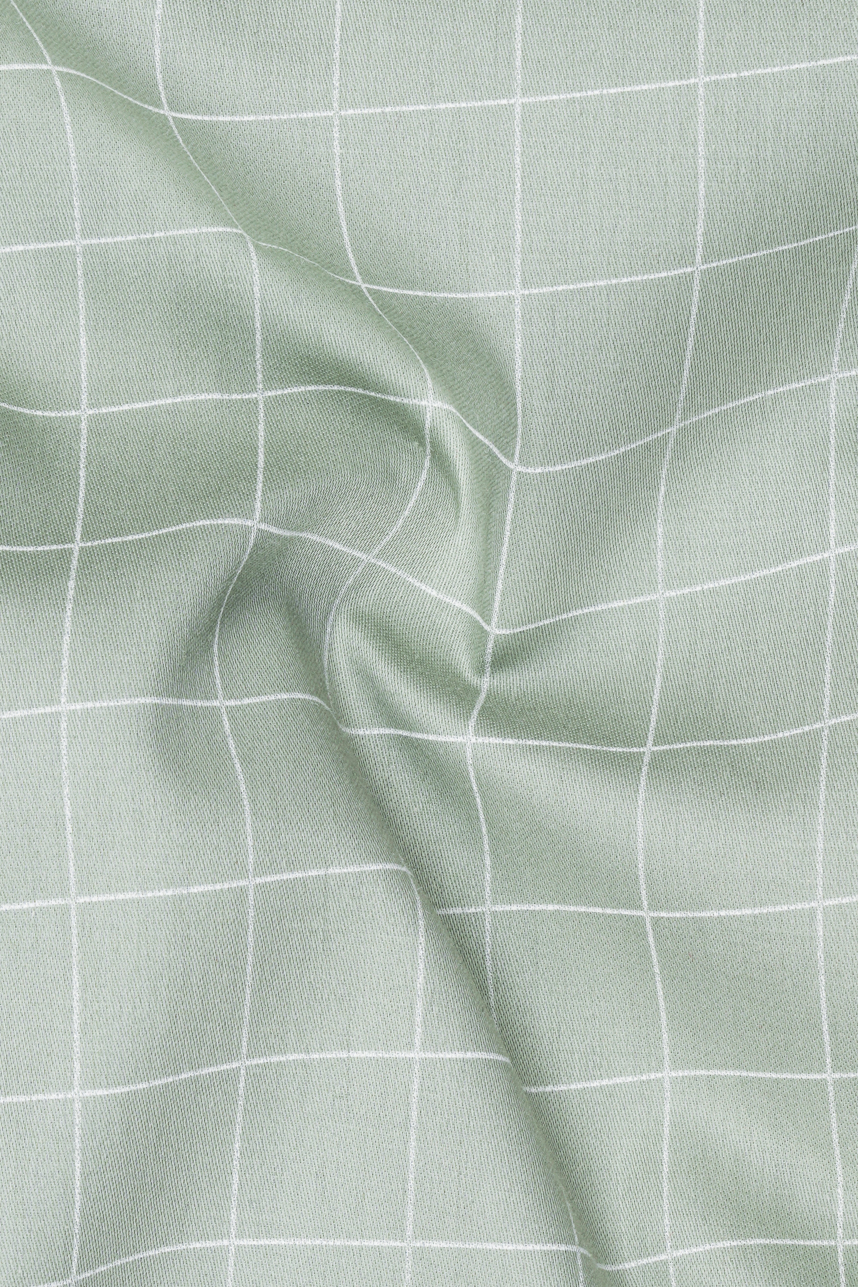 Verdant-Chalice Green And Bright White Windowpane Subtle Sheen Super Soft Premium Cotton Dress White Cuff Collar Shirt