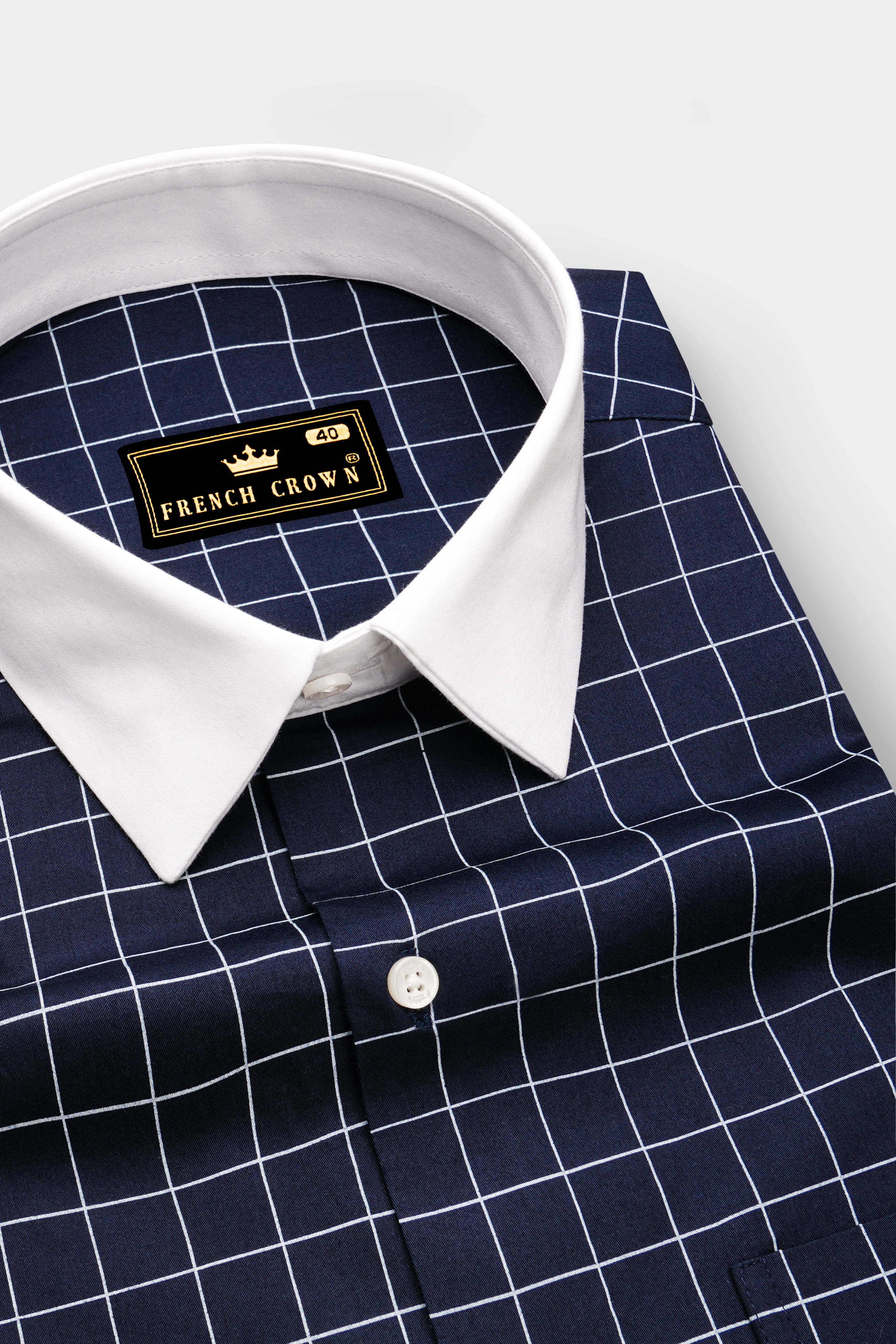 Azure-Mirage Blue And Bright White Windowpane Subtle Sheen Super Soft Premium Cotton Dress White Cuff Collar Shirt