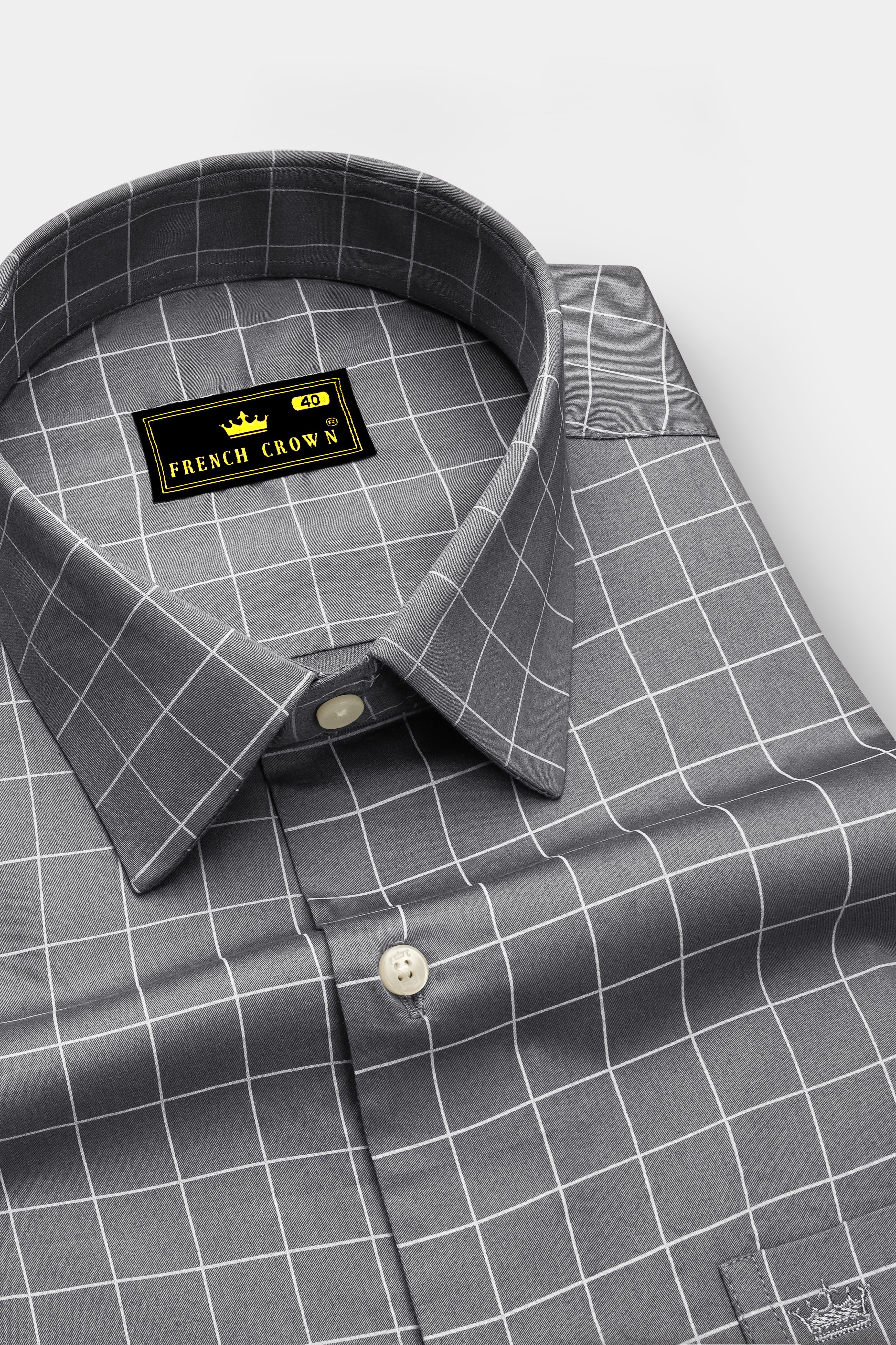 Argent-Shuttle Gray And Bright White Windowpane Subtle Sheen Super Soft Premium Cotton Dress Shirt
