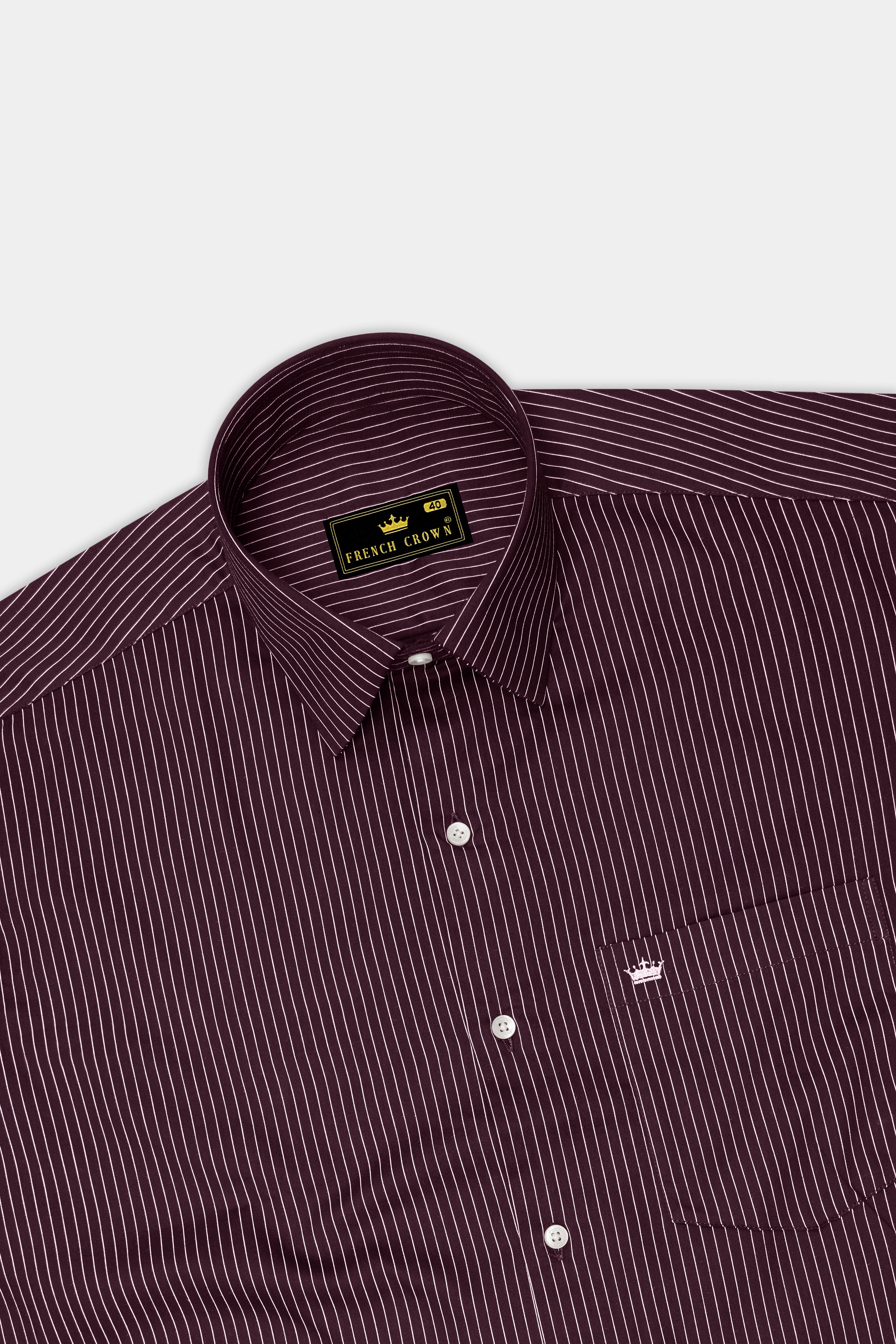 Claret-Aubergine Maroon And Bright White Pin Striped Subtle Sheen Super Soft Premium Cotton Dress Shirt