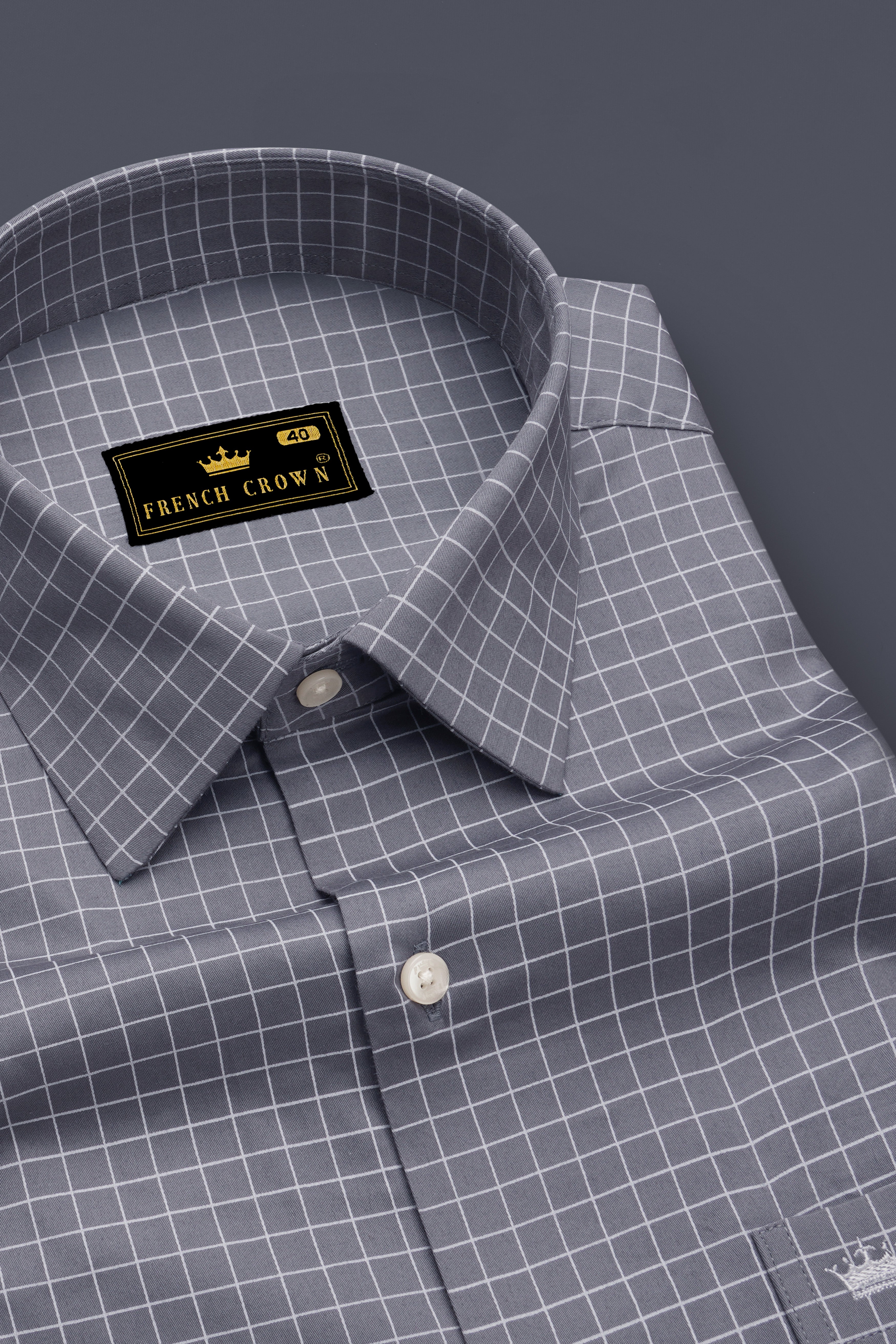 Sterling-Mobster Gray And Bright White Plaid Subtle Sheen Super Soft Premium Cotton Dress Shirt
