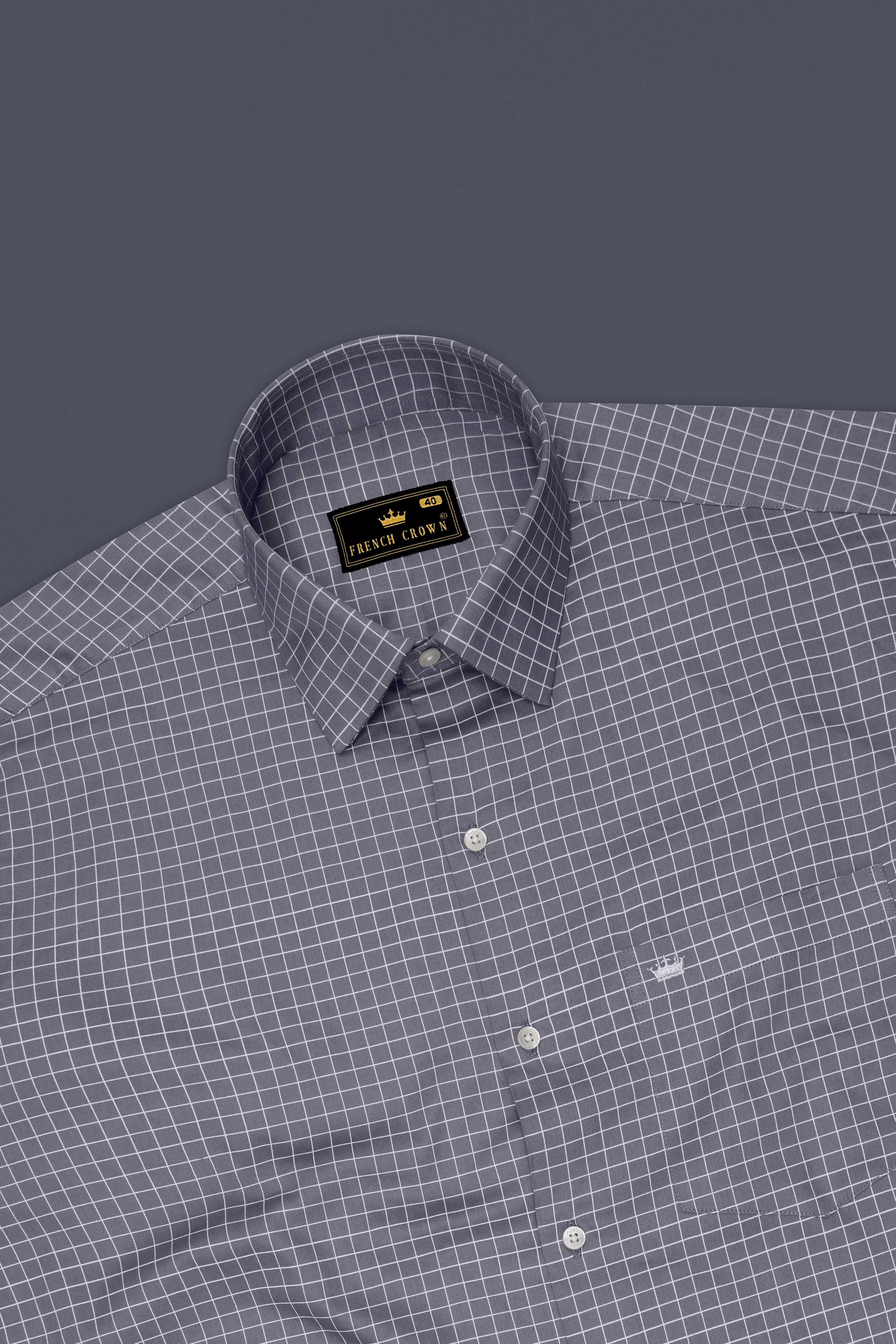 Sterling-Mobster Gray And Bright White Plaid Subtle Sheen Super Soft Premium Cotton Dress Shirt