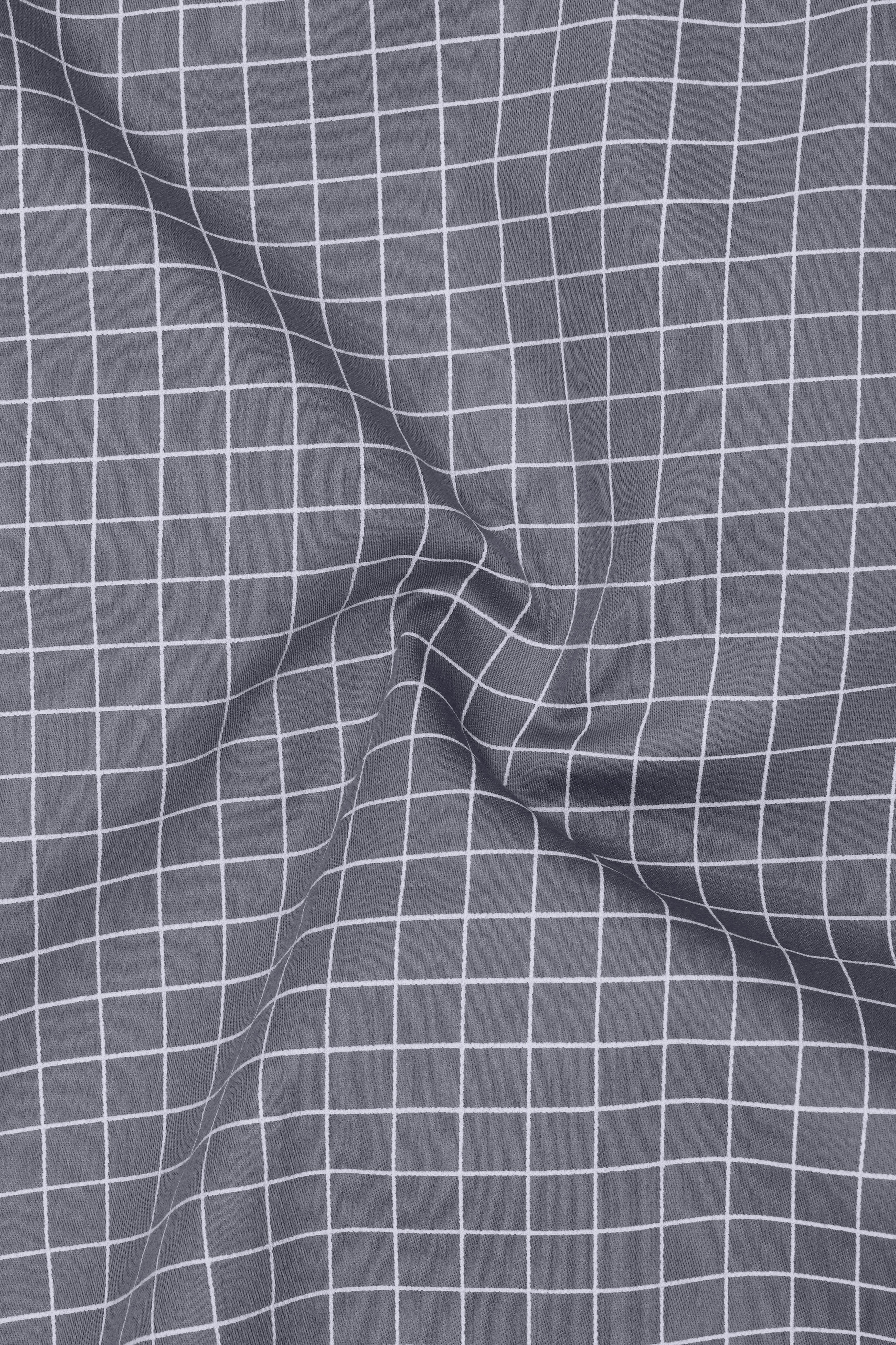 Sterling-Mobster Gray And Bright White Plaid Subtle Sheen Super Soft Premium Cotton Dress White Cuff Collar Shirt