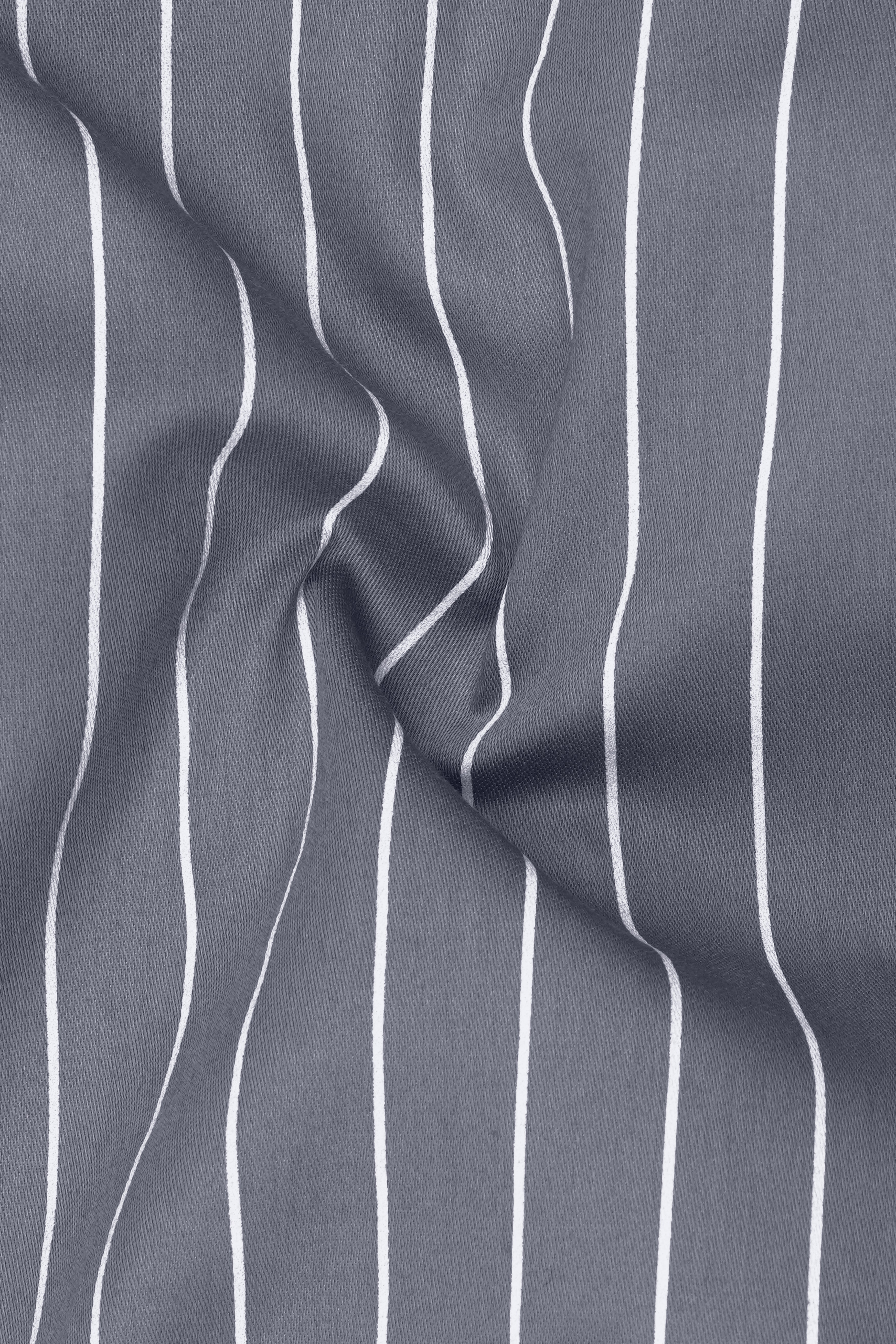Chrome-Storm Gray And Bright White Pin Striped Subtle Sheen Super Soft Premium Cotton Dress Shirt