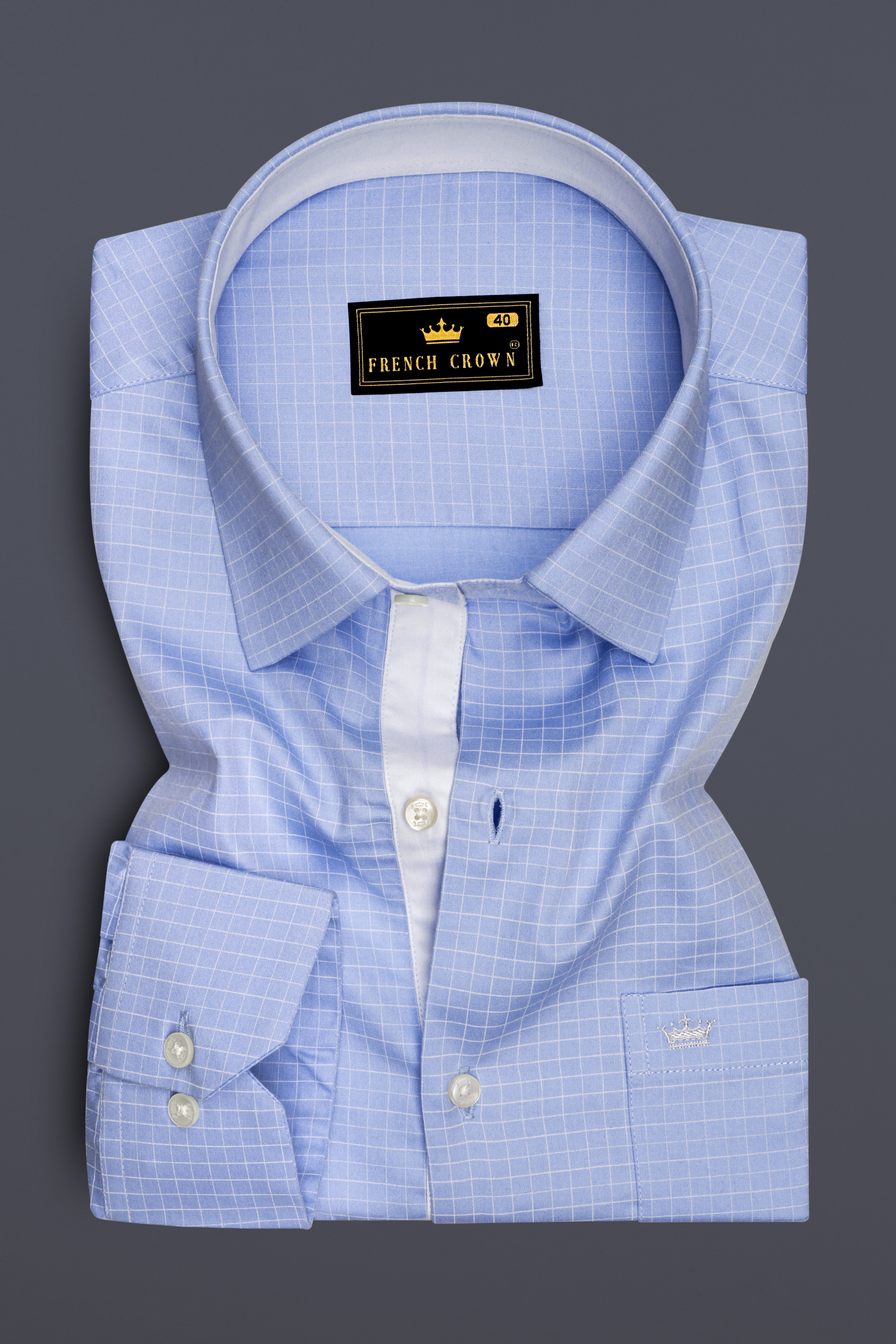 Mariner-Perano Blue And Bright White Plaid Subtle Sheen Soft Premium Cotton Dress Shirt