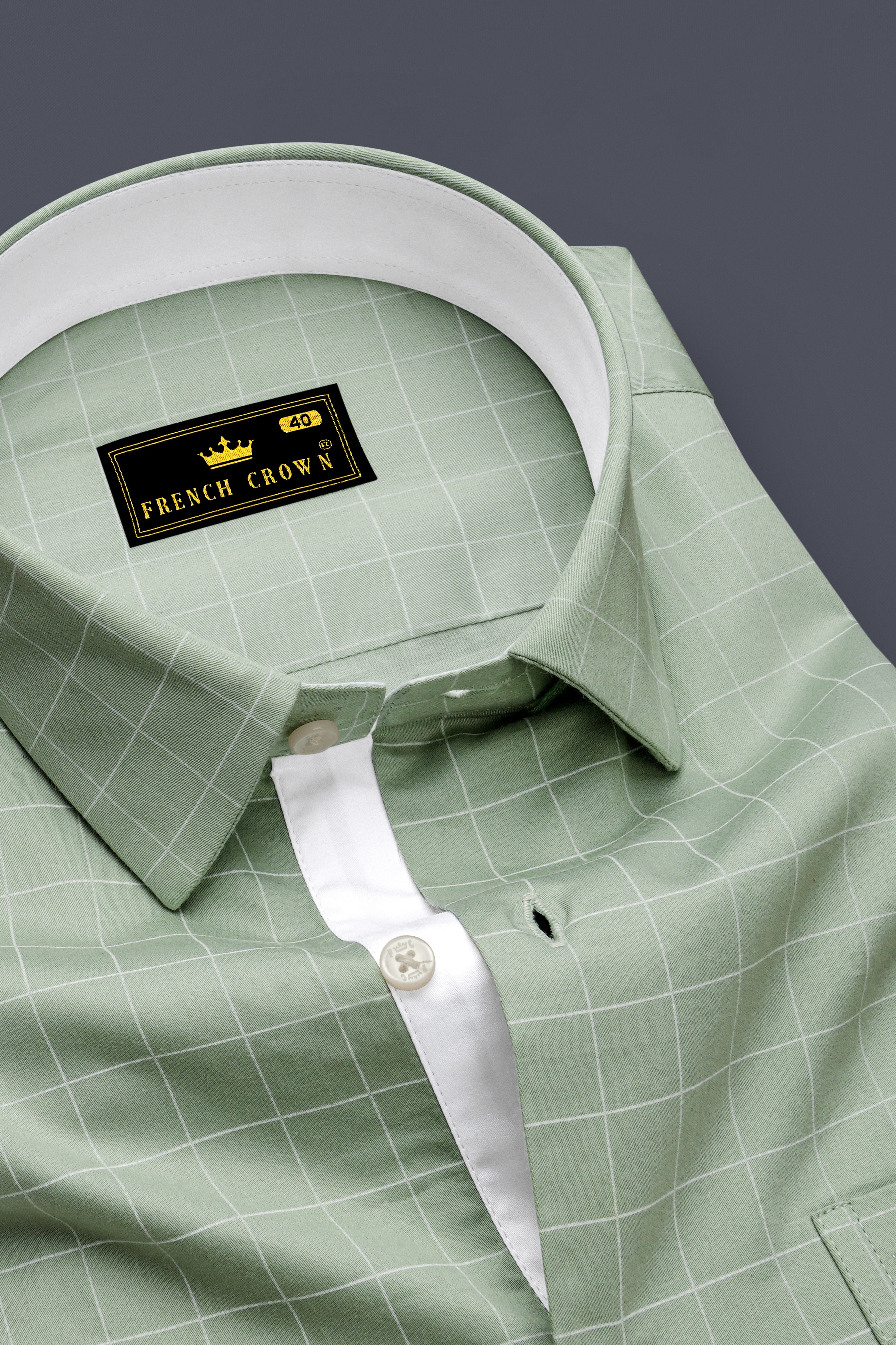 Verdant-Chalice Green And Bright White Windowpane Subtle Sheen Soft Premium Cotton Dress Shirt