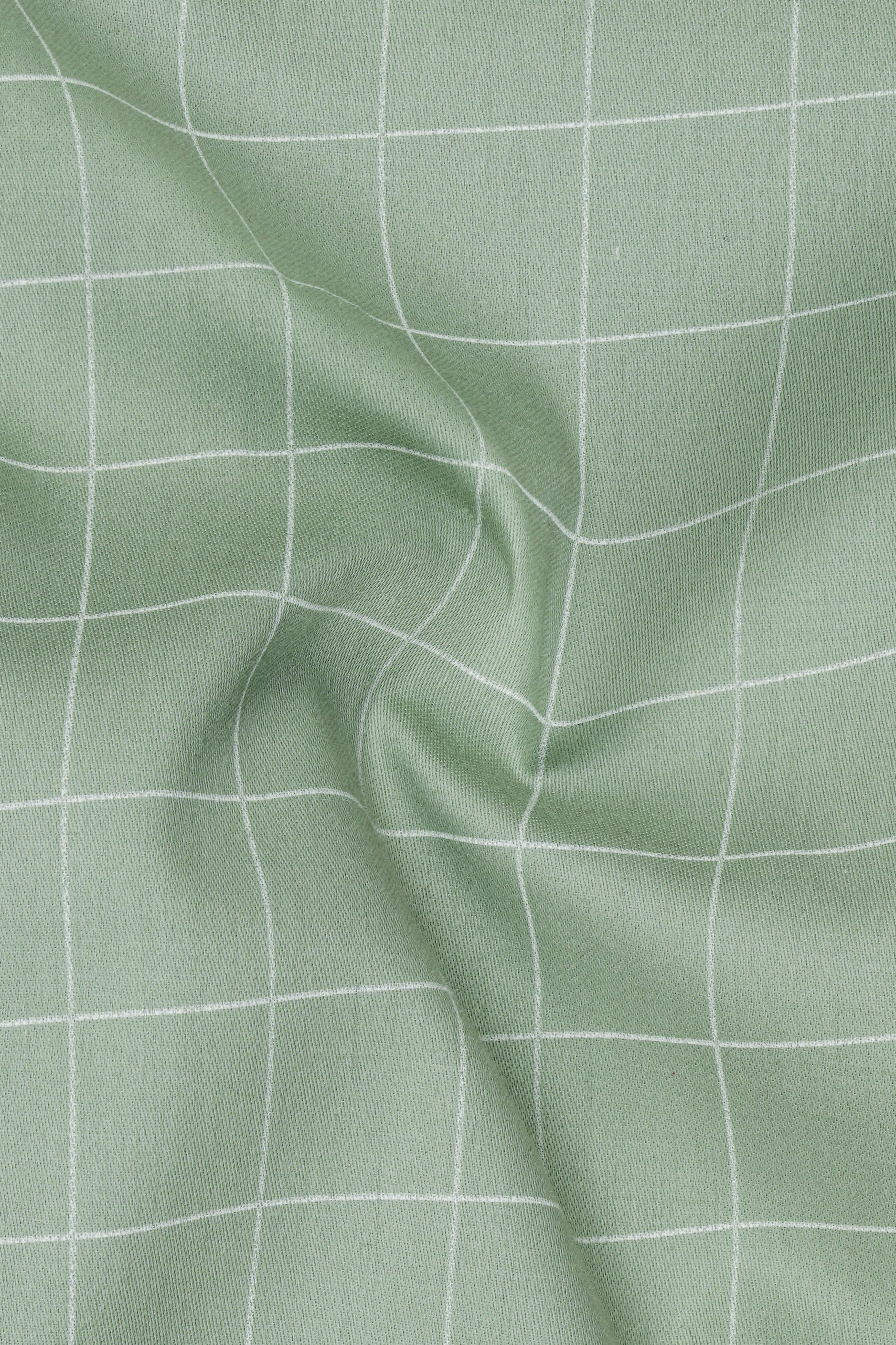 Verdant-Chalice Green And Bright White Windowpane Subtle Sheen Soft Premium Cotton Dress Shirt