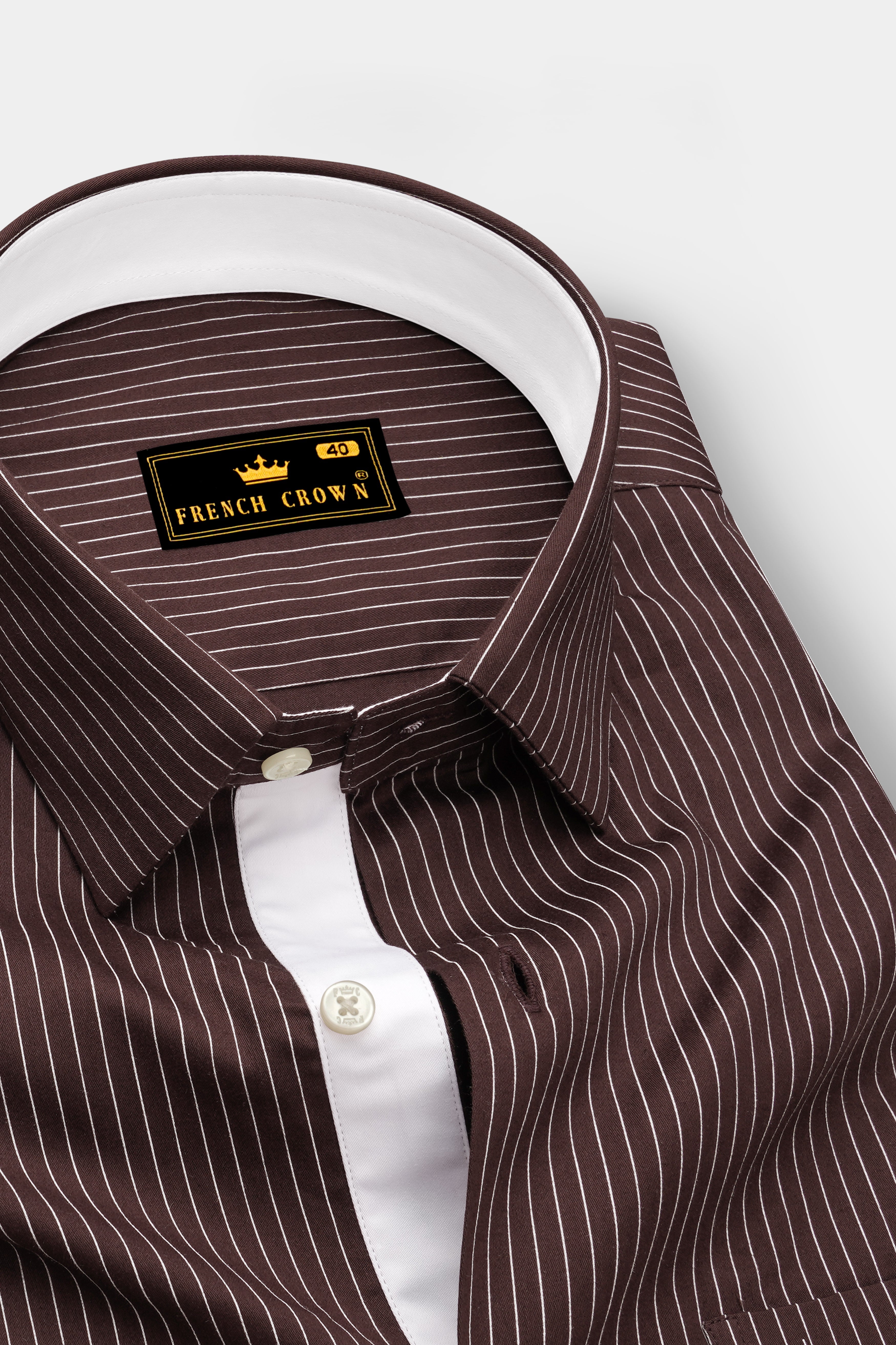 Umber-Bistre Brown And Bright White Pin Striped Subtle Sheen Soft Premium Cotton Dress Shirt