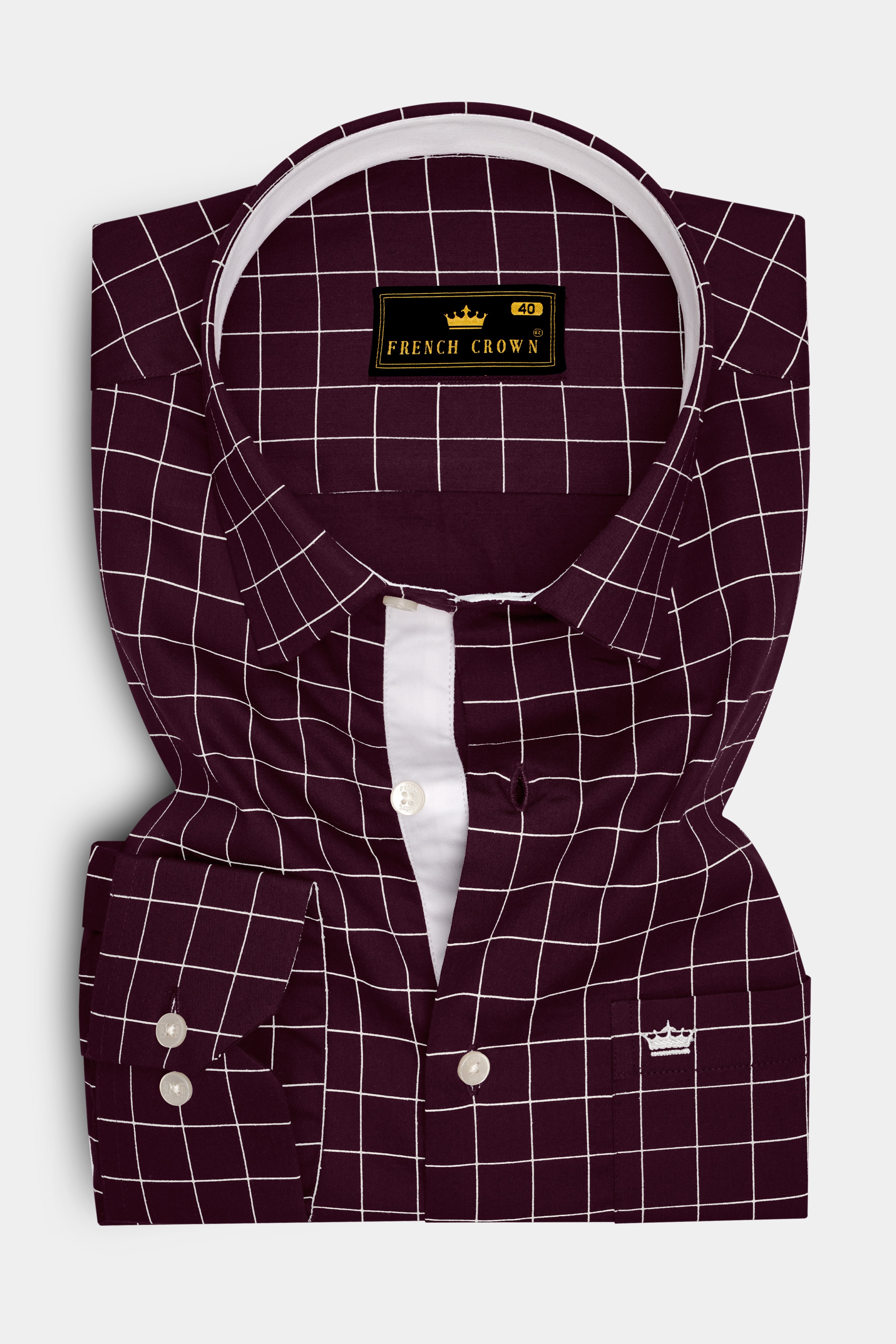 Garnet-Tamarind Maroon And Bright White Windowpane Subtle Sheen Soft Premium Cotton Dress Shirt