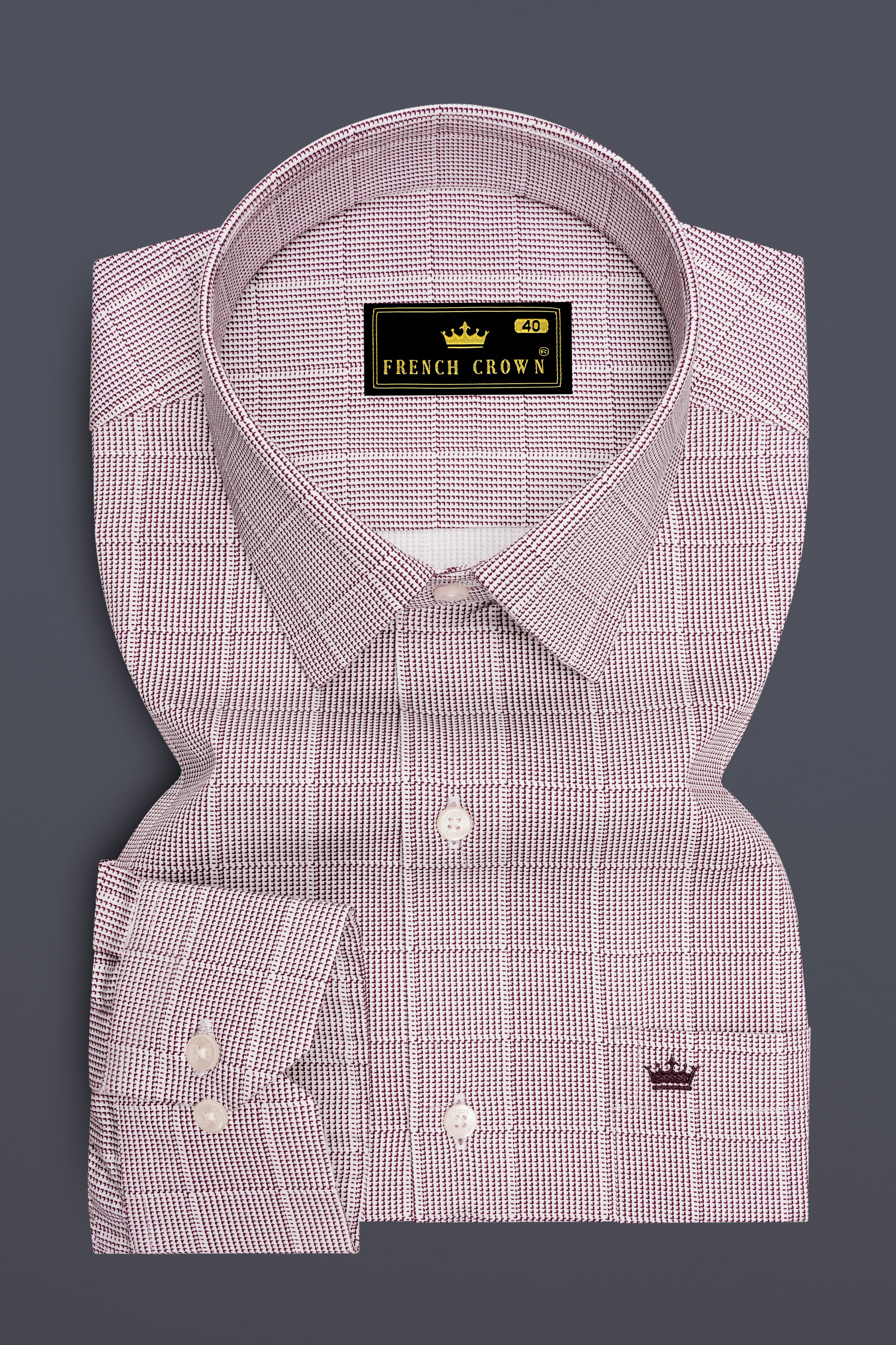Crimson-Berry Maroon Plaid Subtle Sheen Super Soft Premium Cotton Dress Shirt