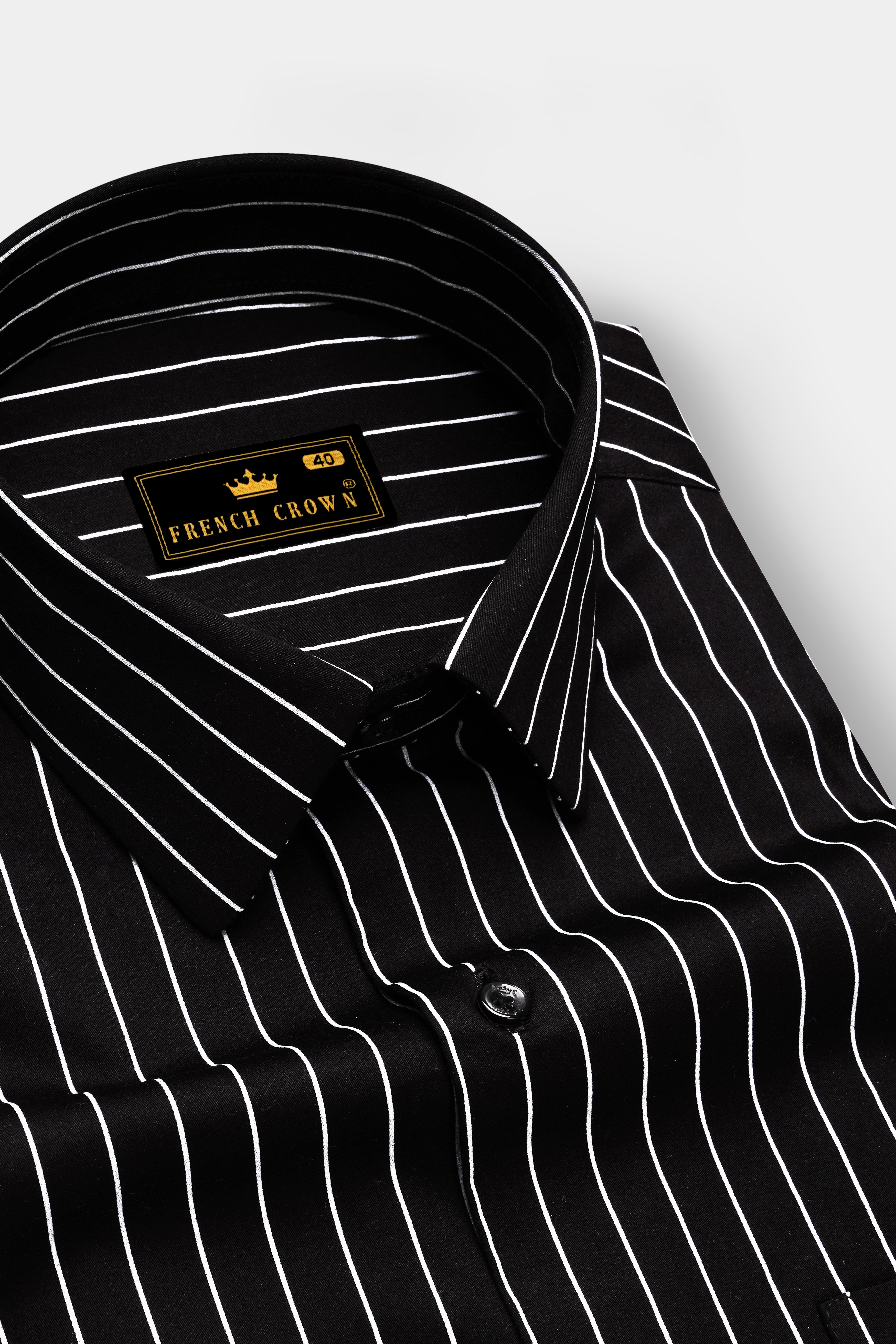 Regalux-Jade Black And Bright White Pin Striped Subtle Sheen Super Soft Premium Cotton Dress Shirt