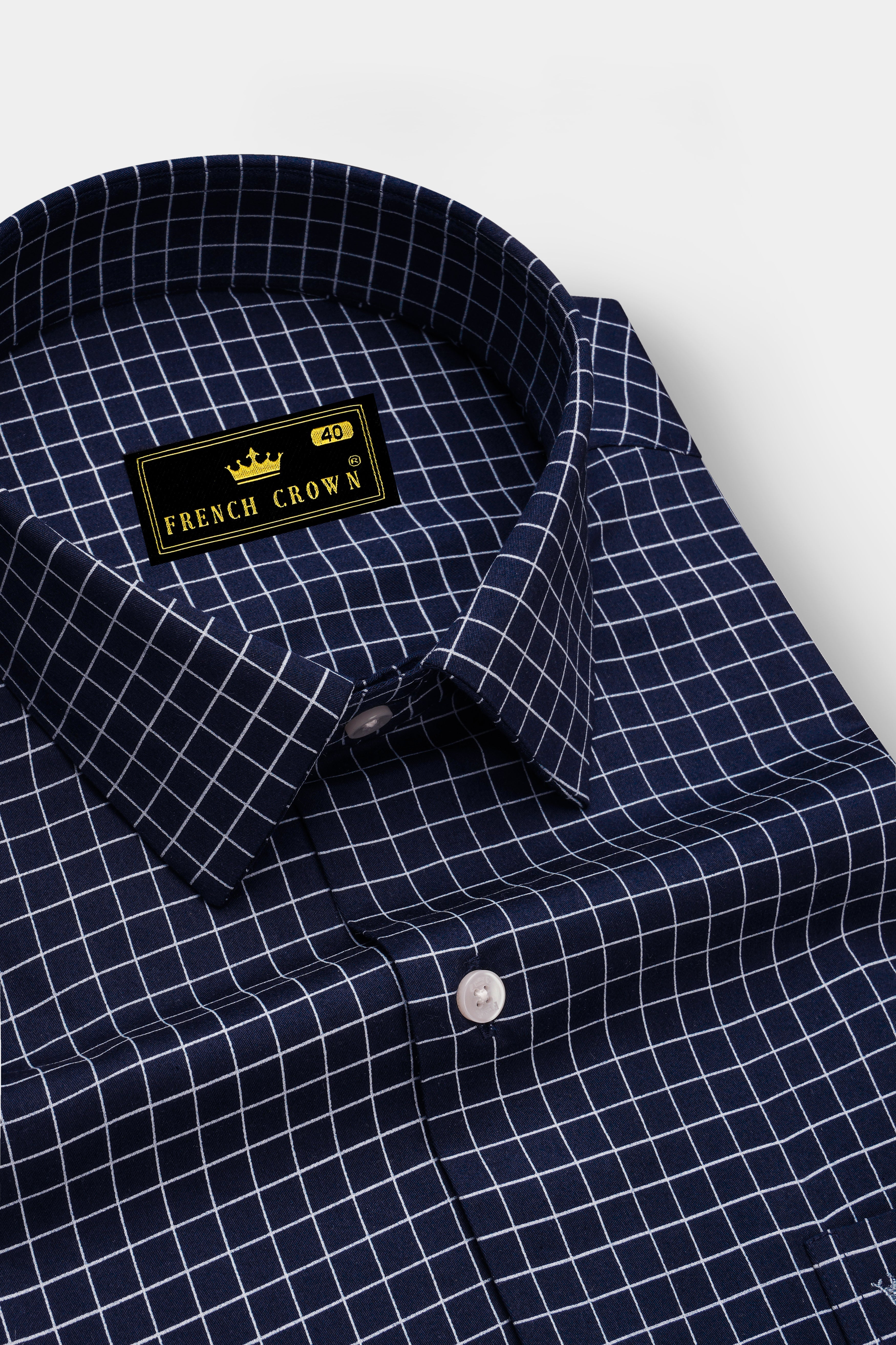 Drift-Cinder Blue And Bright White Plaid Subtle Sheen Super Soft Premium Cotton Dress Shirt