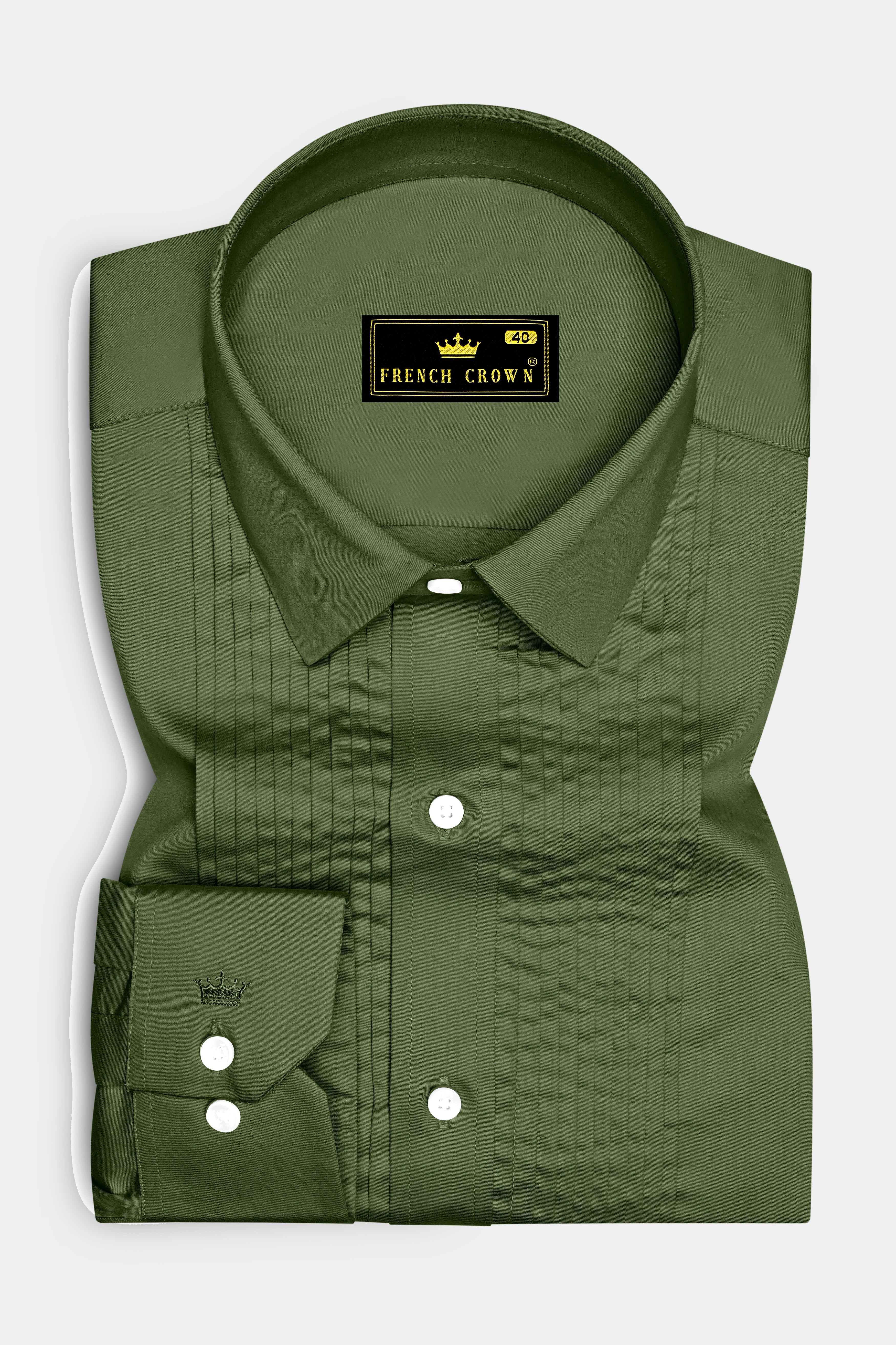 Verdant-Camo Green Subtle Sheen Super Soft Premium Cotton Tuxedo Dress Shirt